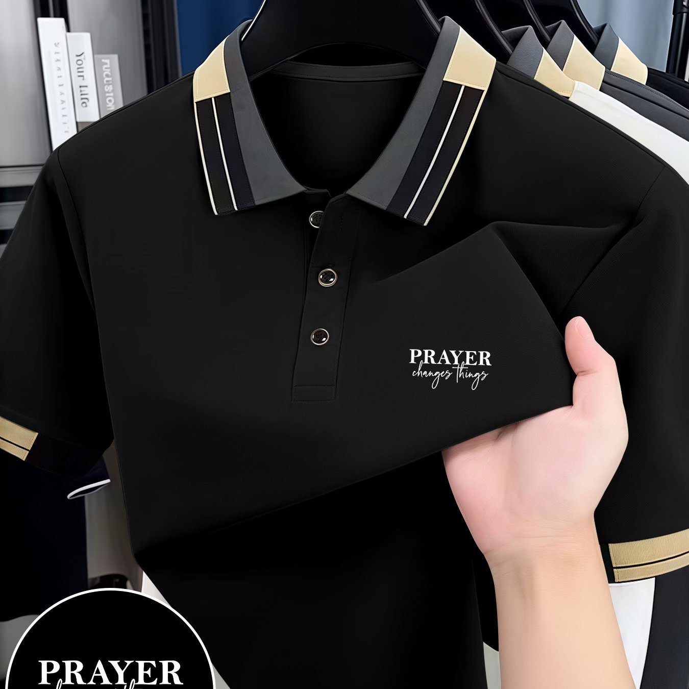 TEMU New Summer Men's Comfortable Shirt, Striped Collar, Golf Outerwear Fashion Shirt, Casual Short Sleeve Regular Fit, Button Detail