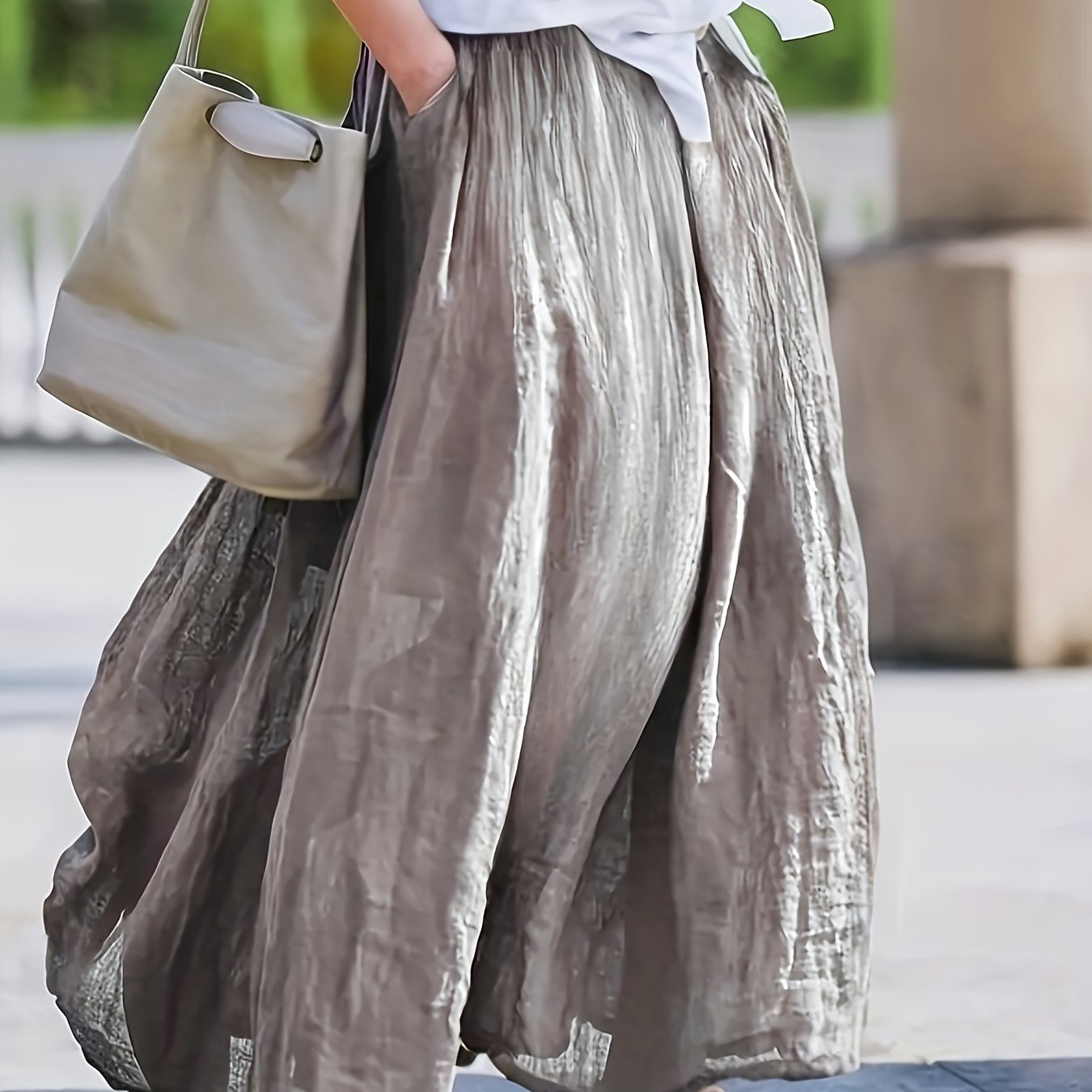 Image of Bk031606 Spring Summer Fall New Women' Retro Style Midi Skirt - Breathable, Loose Fit With Pockets, Elegant Casual Design
