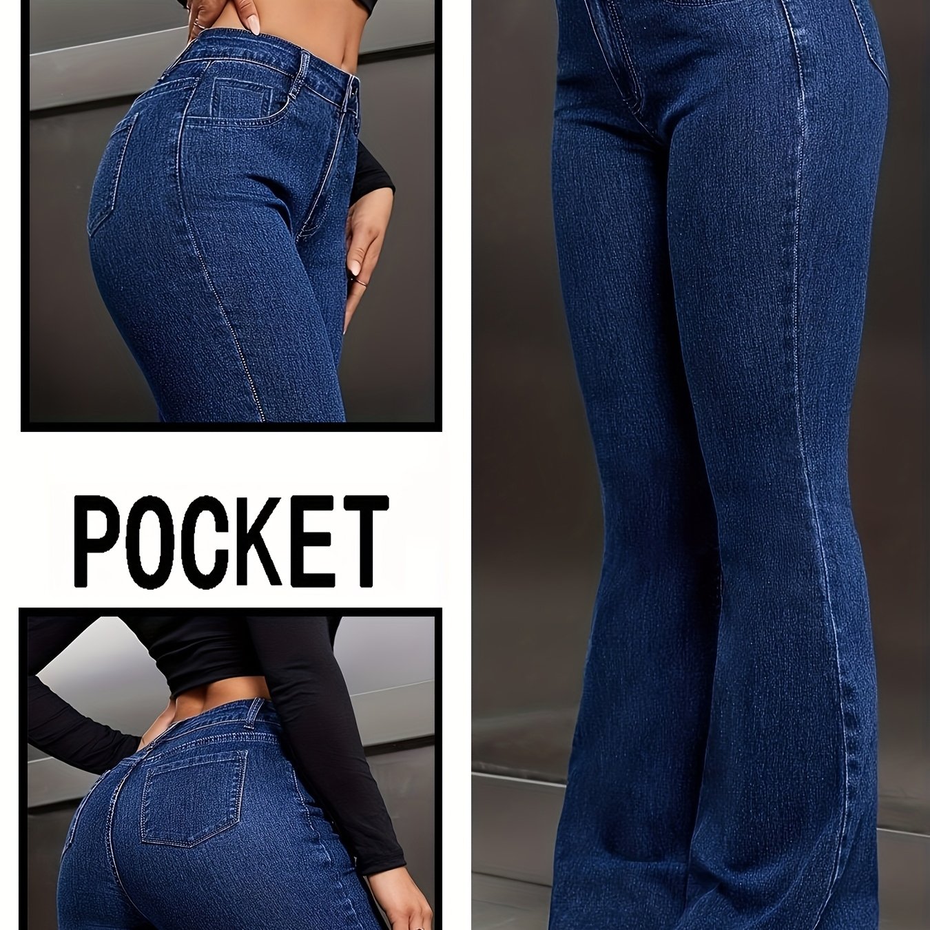 Women's High-waisted Stretch Flare Jeans Casual Wide-leg Pants Tummy Control Flares