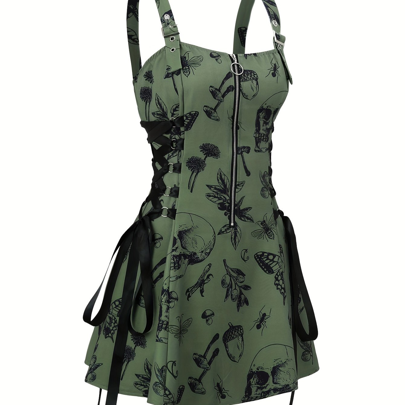 E-shop Kleid mit Kettenriemen und Schmetterlings-Print, elegantes rückenfreies Camisole-Kleid mit Reißverschluss, Damenbekleidung