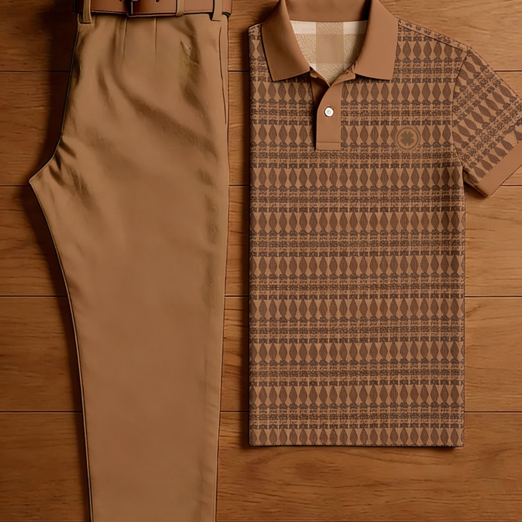TEMU Ensemble de sport décontracté pour hommes 2026, imprimé 3D, motif losanges , polo à carreaux rétro avec pantalon droit, ensemble pièces couleur