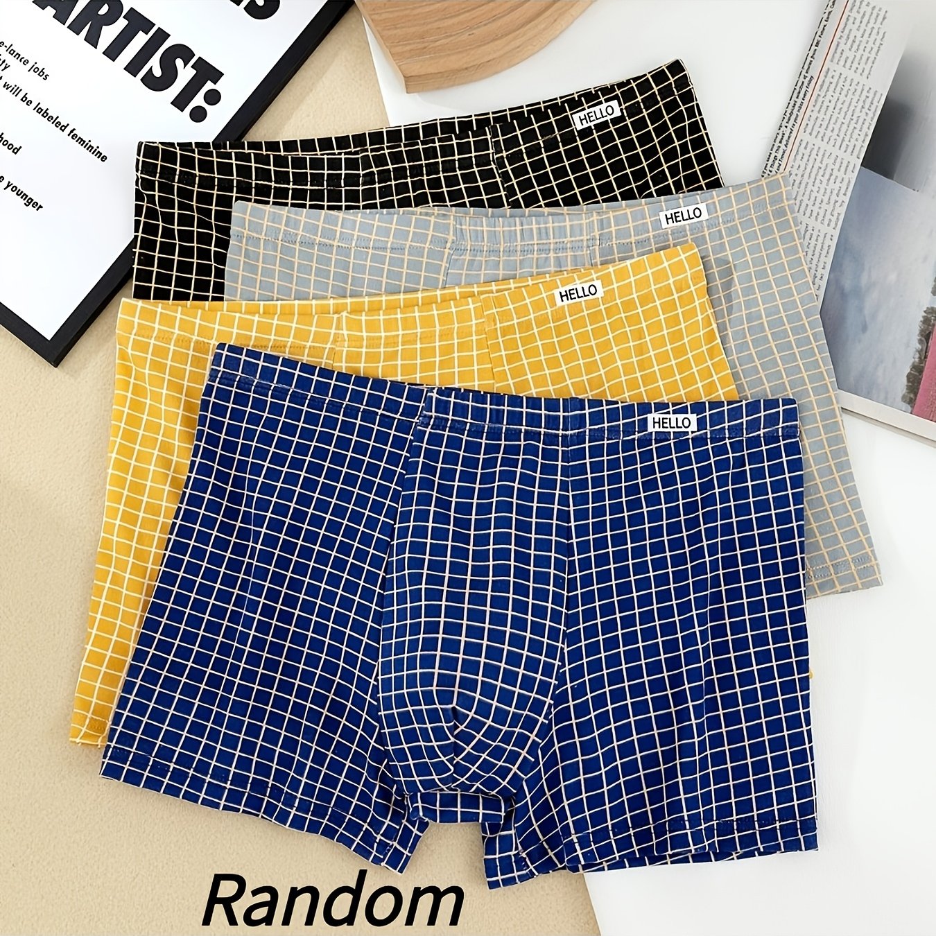 TEMU Random 4pcs L-4xl Size Men's Boxer Shorts Thin Breathable Print Youth Underwear Men's Underwear Mid-waist ' Square Pants Head Shorts Men's