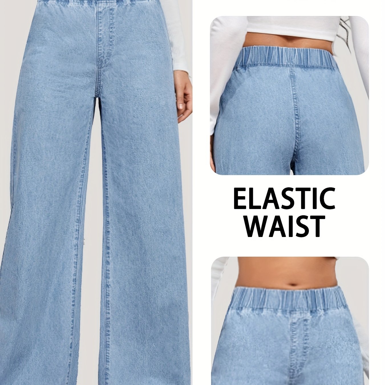 Women's Casual Wide Leg Loose High Waist All-match Thin Light Blue Denim Jeans Plus Size