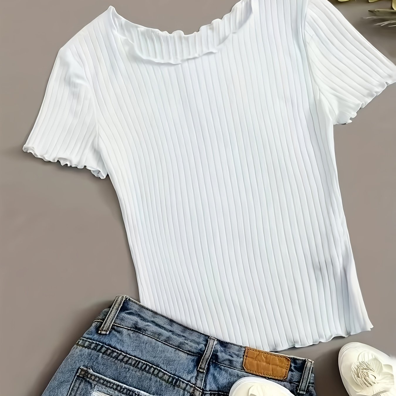 Distressed Hem Casual Versatile T-shirt, Women's Clothing