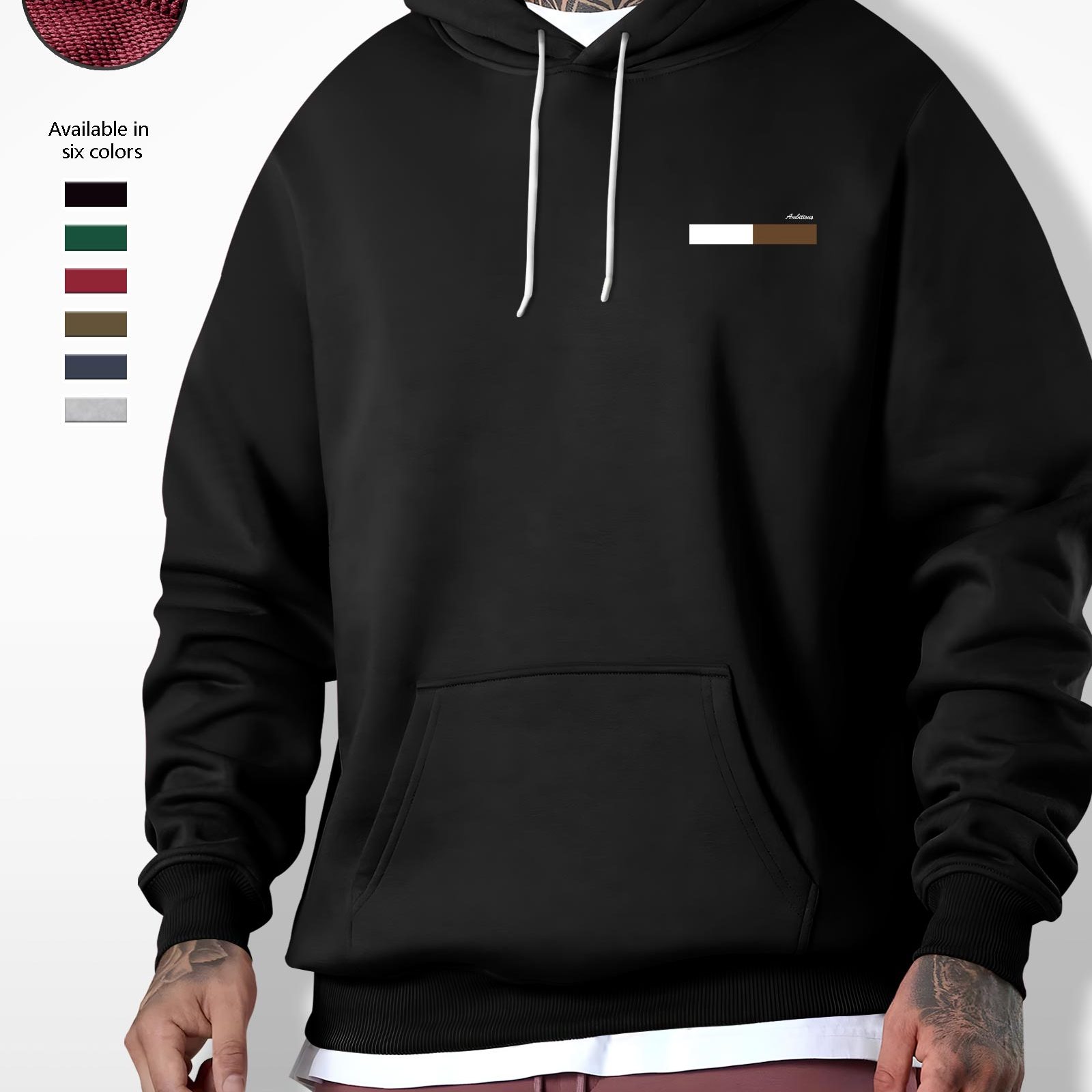 TEMU Men's Plus Size "" Print Hoodie - Casual Fashion Sweatshirt With Kangaroo Pocket, Long Sleeve, Polyester Fabric, In Brown, Green, Blue, Black,