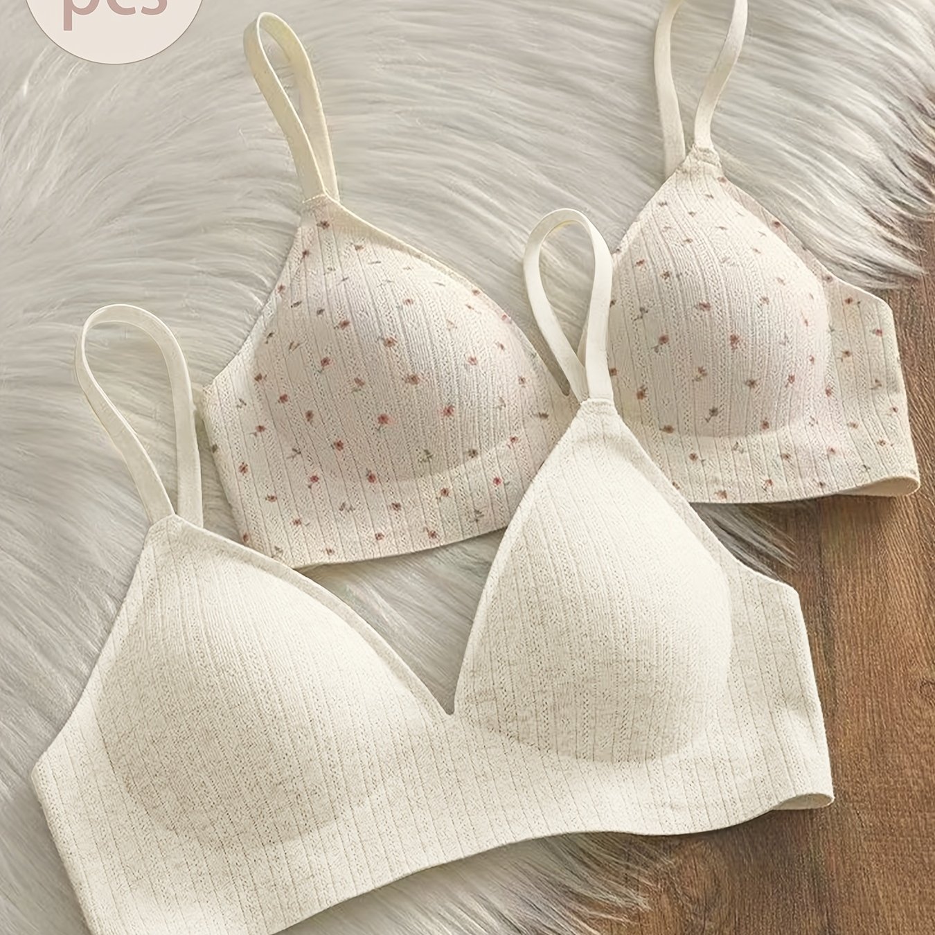 2pcs Spring And Summer French Triangle Cup Thread, No Mark Comfortable Underwear, Small Flower Drop Cup, No Steel Ring Gentle Simple Bra