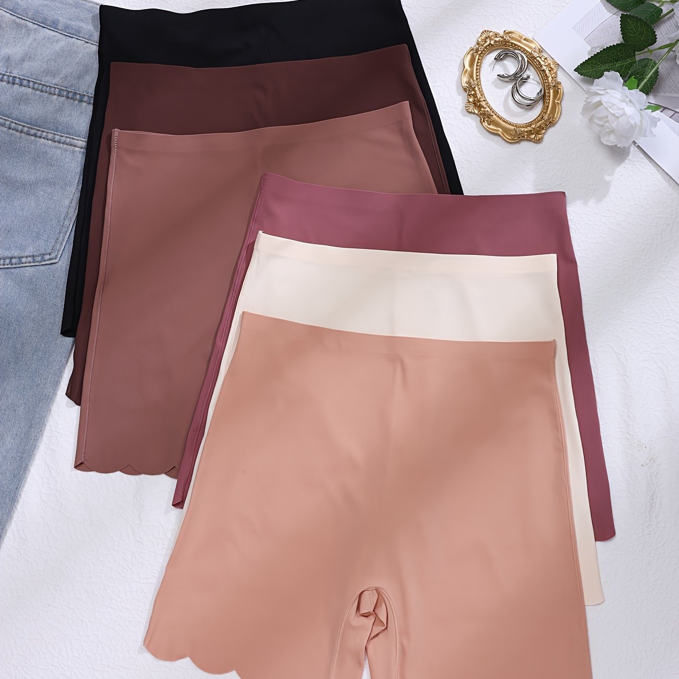 6 Seamless Solid Color Boxers Made Of Breathable Elastic Material, High-waisted Shorts For Women, Including Lingerie And Underwear.