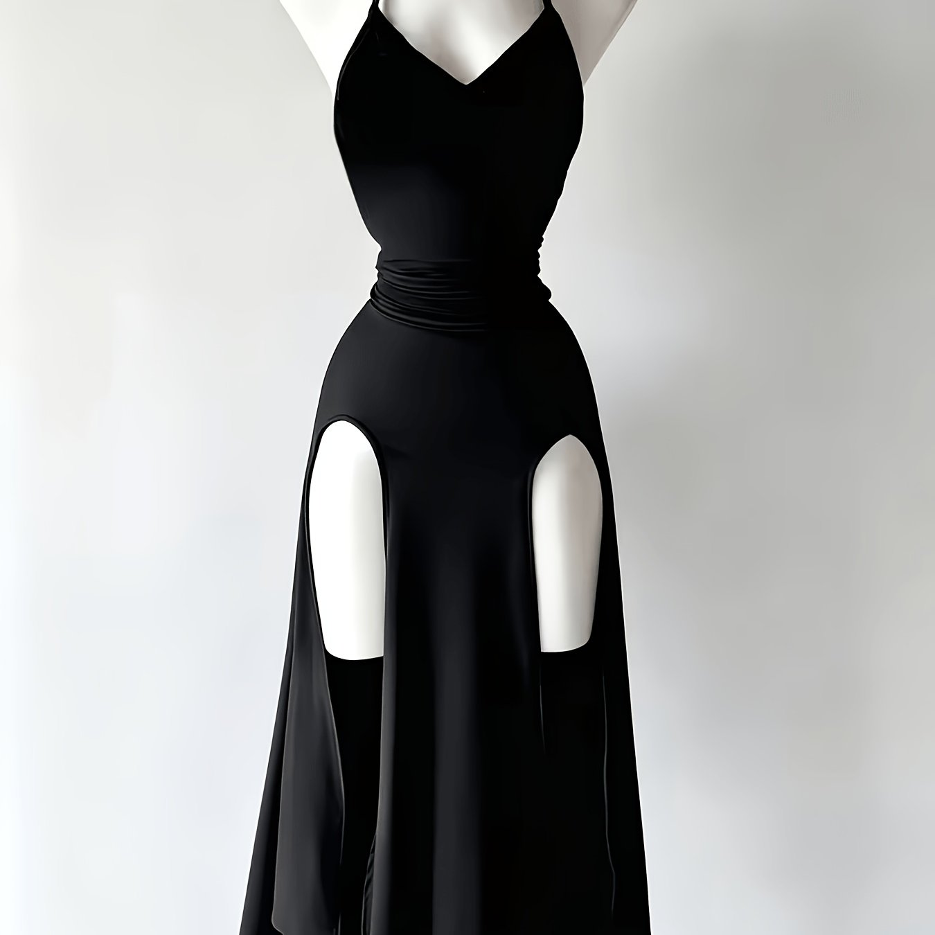 TEMU Gothic-style Dress With Asymmetrical Slit And Back Halter Neck
