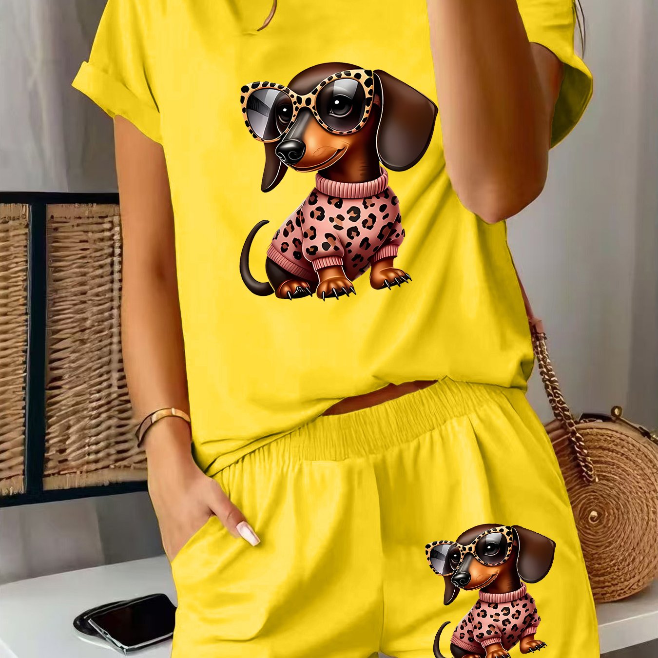 TEMU 2026 del Cavallo Set 2 Pezzi Corta - Stampa Cartoon Maglietta a Maniche Corte e Shorts, Traspirante Abbigliamento Sportivo Set , Pigiama Donna,