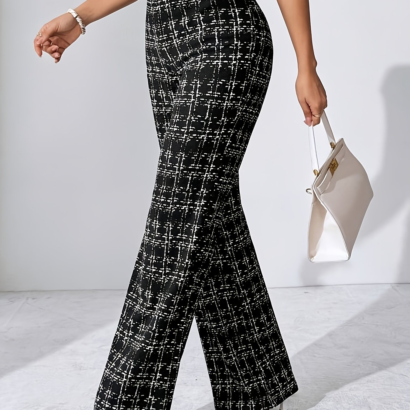 TEMU Women's Elegant Stretch Solid Color High-waist Straight-leg Trousers