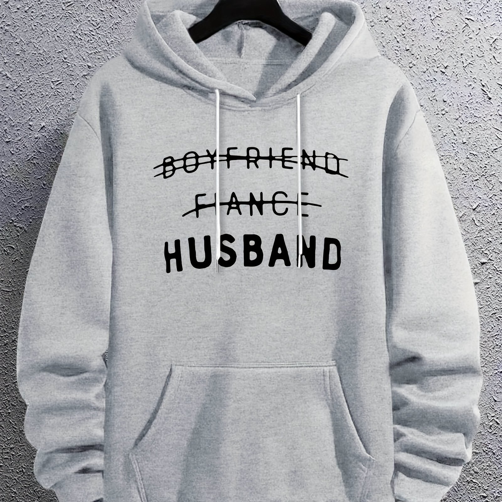 TEMU Husband Print Kangaroo Pocket Hoodie, Casual Long Sleeve Hoodies Pullover Sweatshirt, Men's Clothing, For Fall Winter