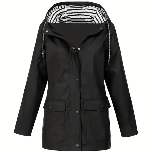 waterproof protection womens windproof hooded trench coat warm autumn winter jacket with zebra print collar drawstrings and pockets for casual hooded coat polyester raincoat