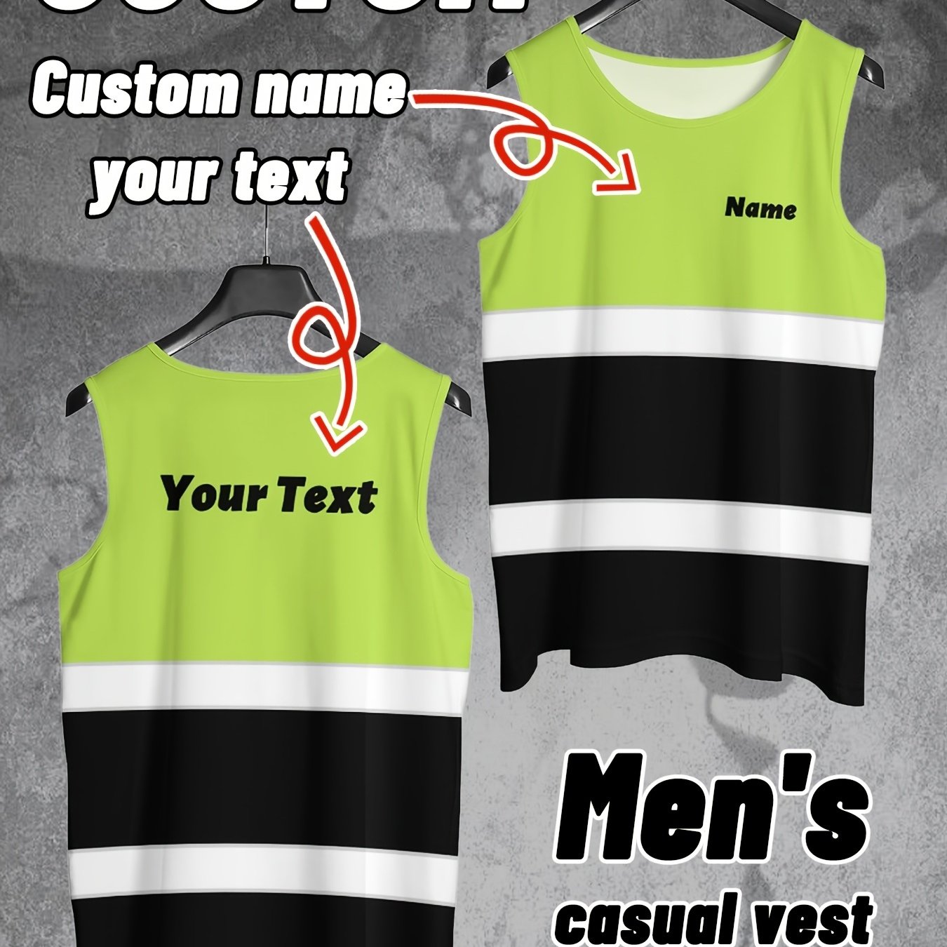 TEMU Men's Custom Plus-size Name/text Tank T-shirt - Order Suitable For Summer Workwear & Streetwear, Machine Washable Durable Shirt With Retained