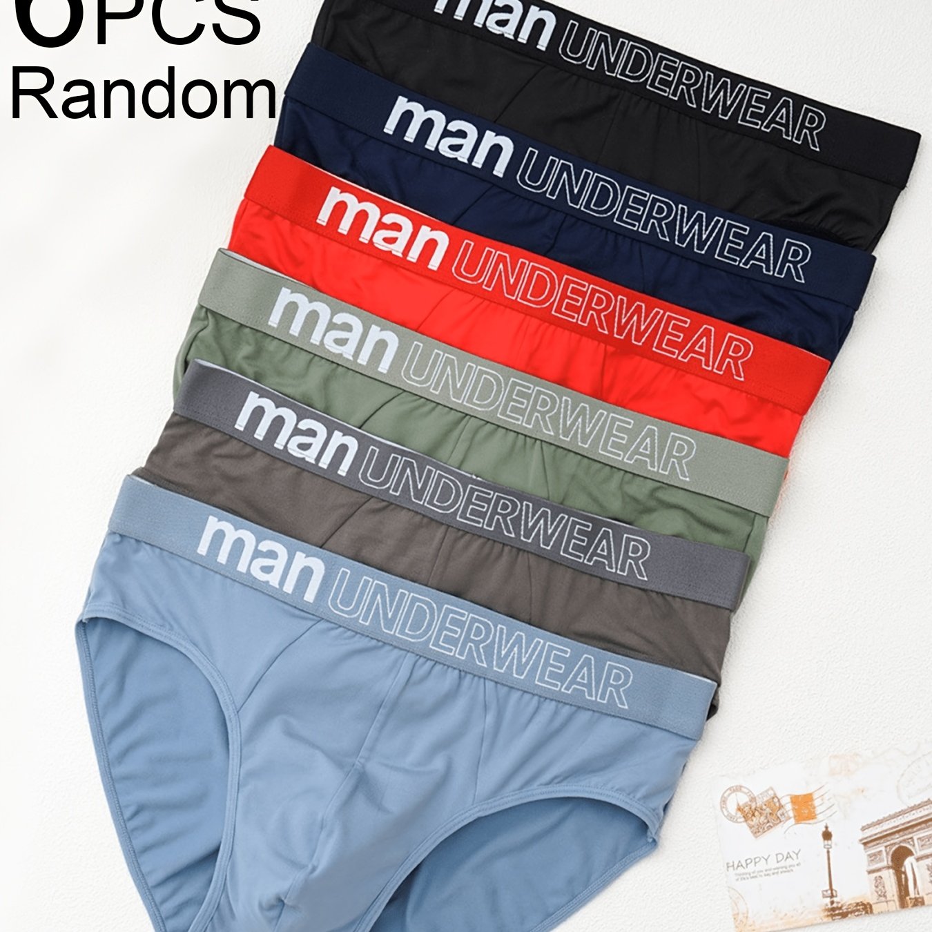 TEMU Brovanic 6pcs Assorted Color Men's Briefs, Fashionable And Trendy, Random Assortment, Comfortable Elastic Waistband, Casual Or Athletic Men's