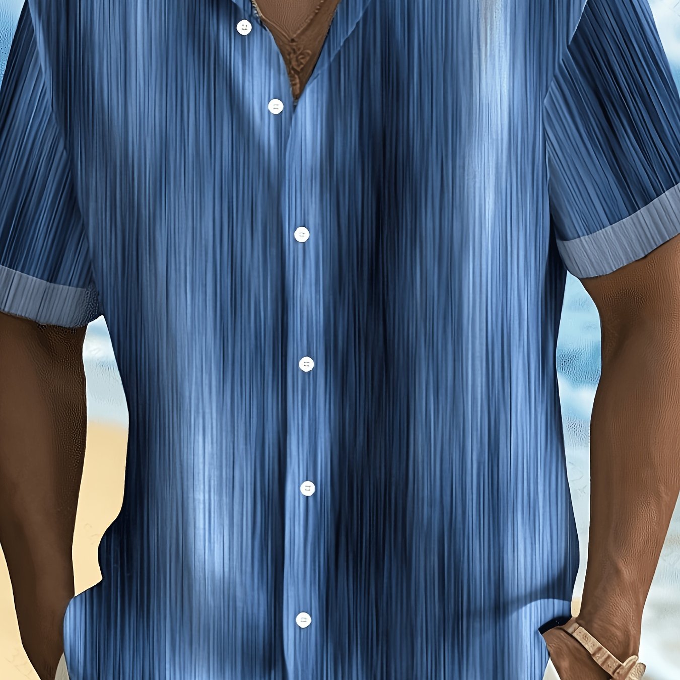 TEMU Men's Short-sleeve Shirt, Vintage Graient Stripe Print, With Button Pocket