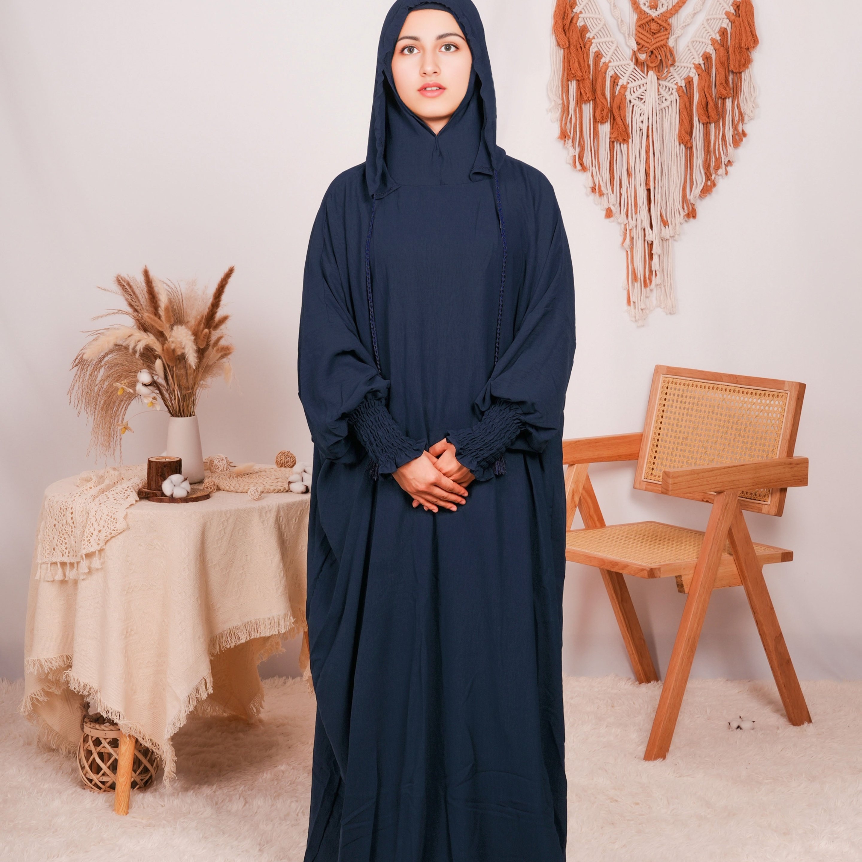 E-shop Abaya-Kleid in Übergröße, elegant bequem, modischer einfarbiger Kapuzen-Robenmantel mit Quasten, langes Ramadan-Gebetskaftan-Kleid, für alle