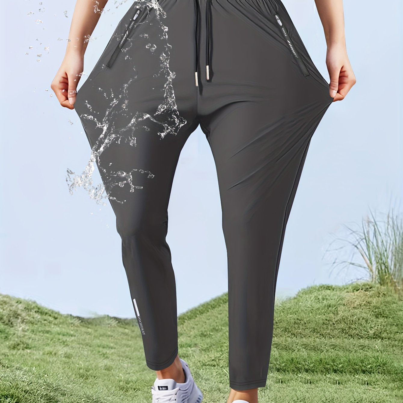 E-shop Damen High-Elasticity Straight-Leg Ice Fiber Hose | Lässige, einfarbige, mit Kordelzug, Reißverschlusstasche, schnelltrocknend für