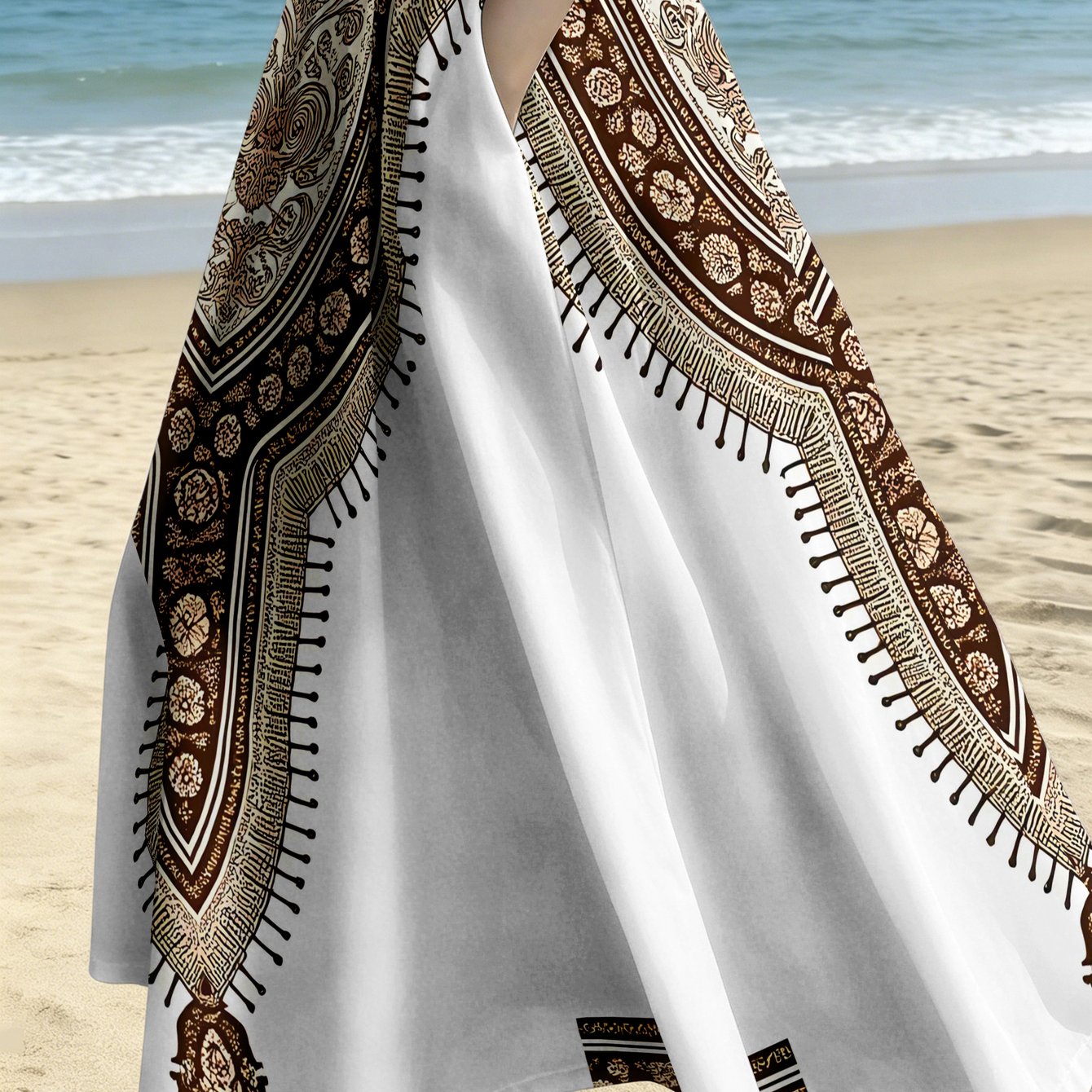 TEMU Plus-size Women's Elegant And Fashionable Midi Skirt, Casual Printed Mid-length Skirt With Exquisite Ethnic-style Collar , Suitable For