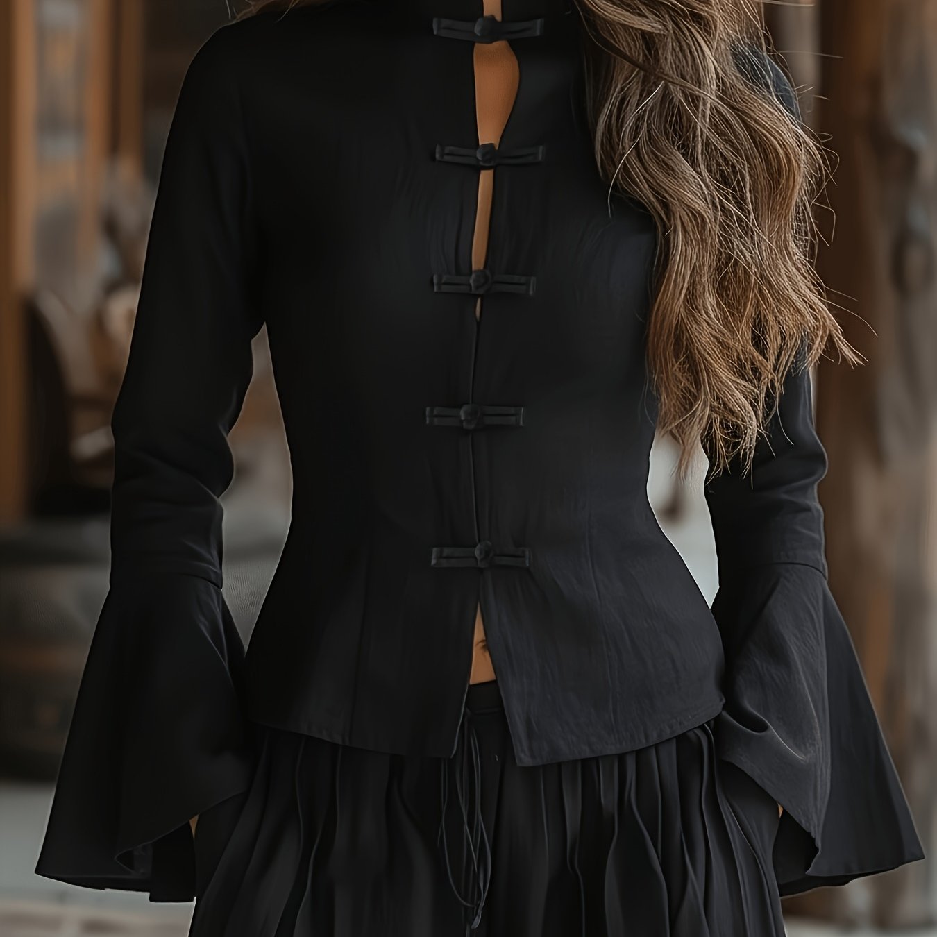 TEMU camicia da donna elegante a maniche lunghe con alla coreana stile cinese e bottoni sul