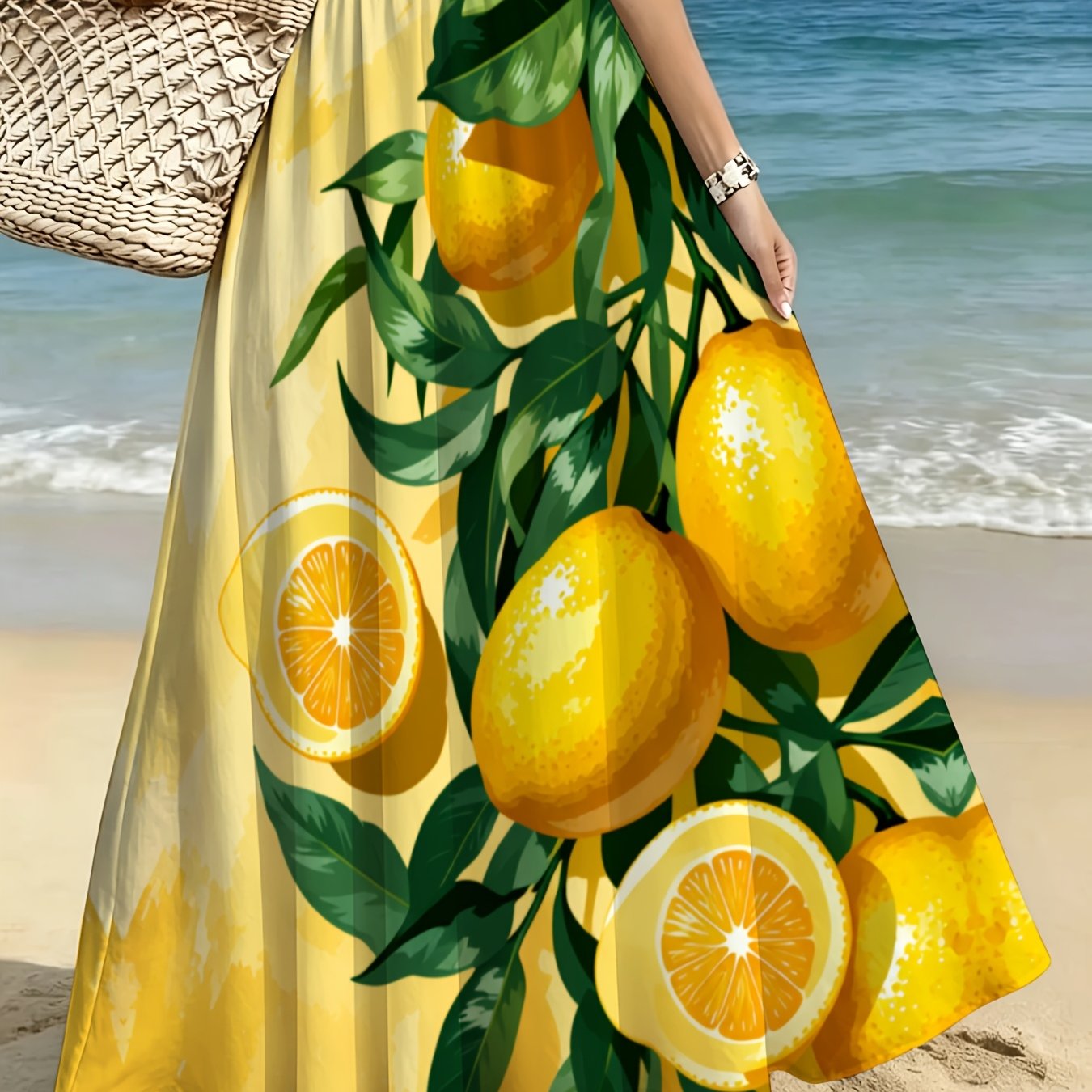 TEMU Lianyaoshi [printed Designnot Textured] Print Maxi Skirt For Women Lightweight Flowy Beach Vacation Dress, Perfect For Summer , Casual Wear, And