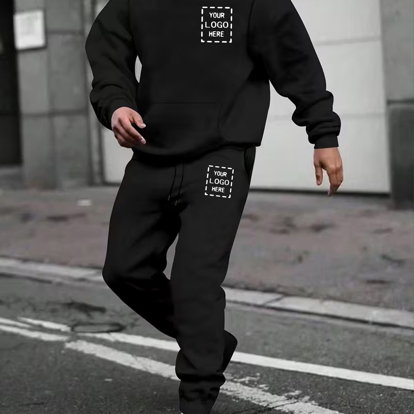 TEMU Men's Custom Diy Hoodie And Sweatpants Set | Perfect For Fall/winter, Regular Fit, Hooded, Stretch Fabric, Ideal For Corporate Events, Dance