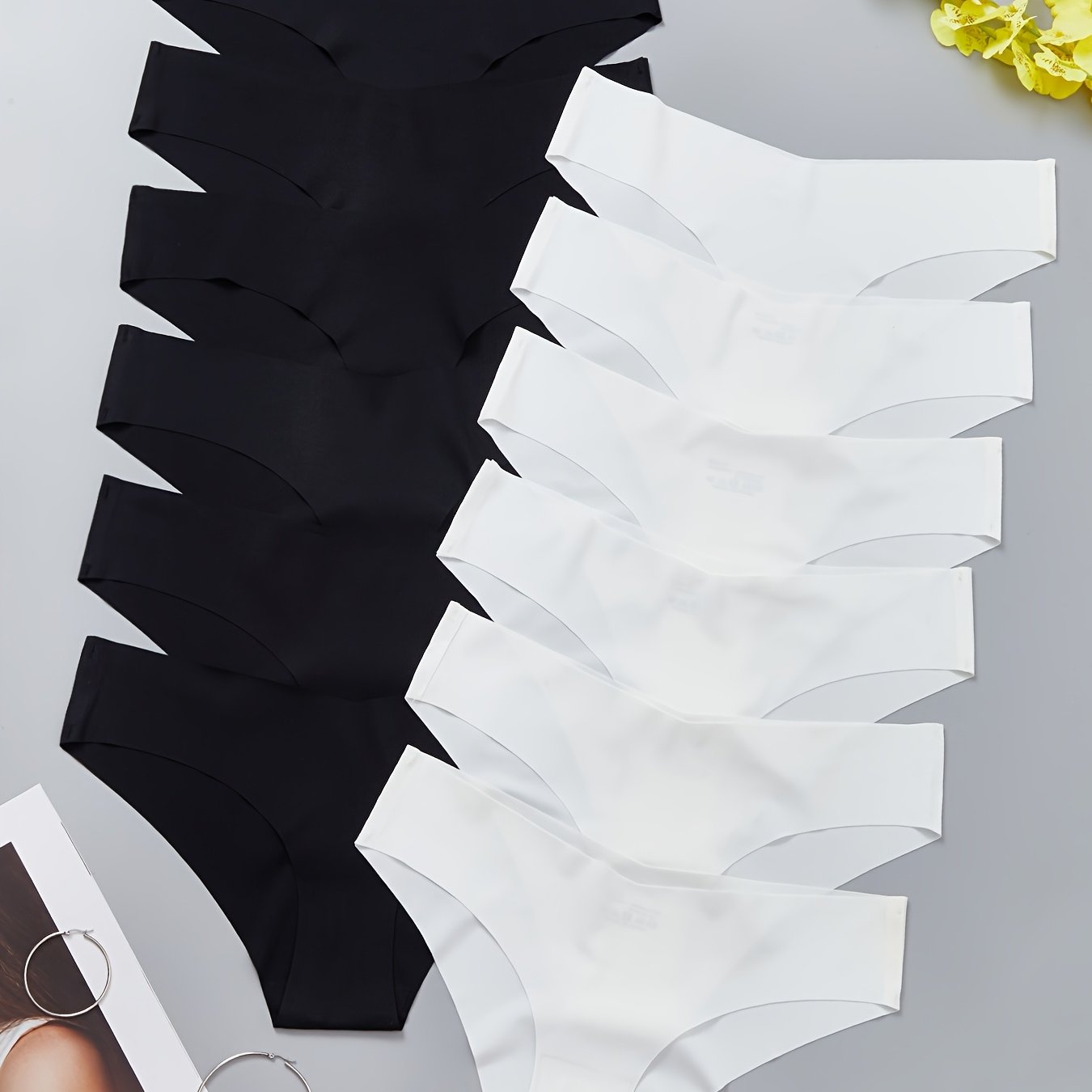 12 Women's Low-rise Briefs. 6 Black, 6 White, Soft And Comfortable Minimalist Panties, Suitable For Daily Life