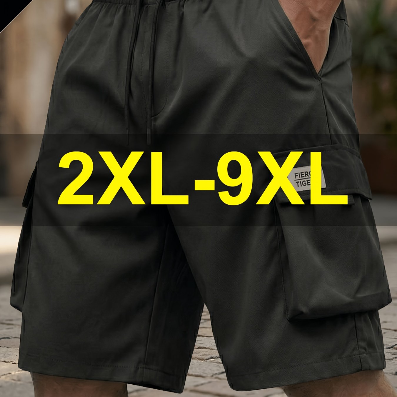 TEMU Plus Size Men's Cargo Shorts 2xl-9xl, Oversized Solid Color Cargo Pants, Loose Fit, Trendy And Versatile For Outerwear, Knee-length Pants, Plus