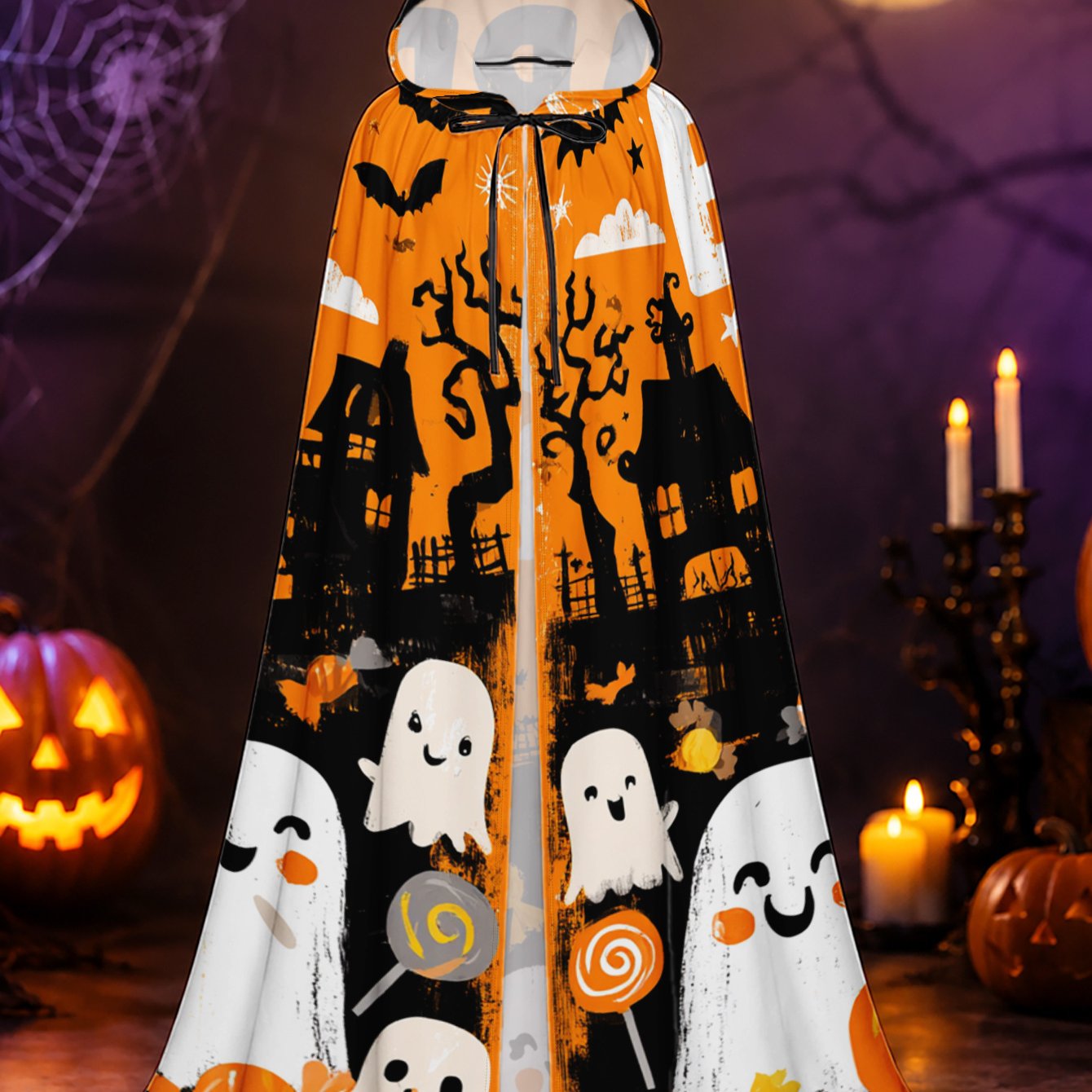 TEMU 1pc, Hooded Cape Featuring For Halloween And Pumpkins Pattern, Costume Robe For Men And Women, Halloween Night Events, Christmas Dress-up