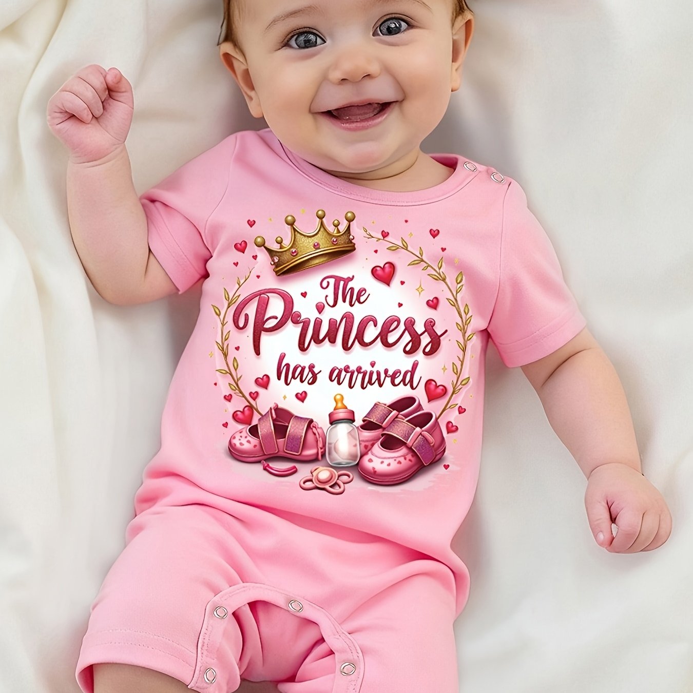 Image of Has Letter Print Summer Short-sleeved Infant Four-corner Climbing Suit Jumpsuit Soft Comfortable Breathable Baby Clothes Pregnancy Gift, For Outdoor