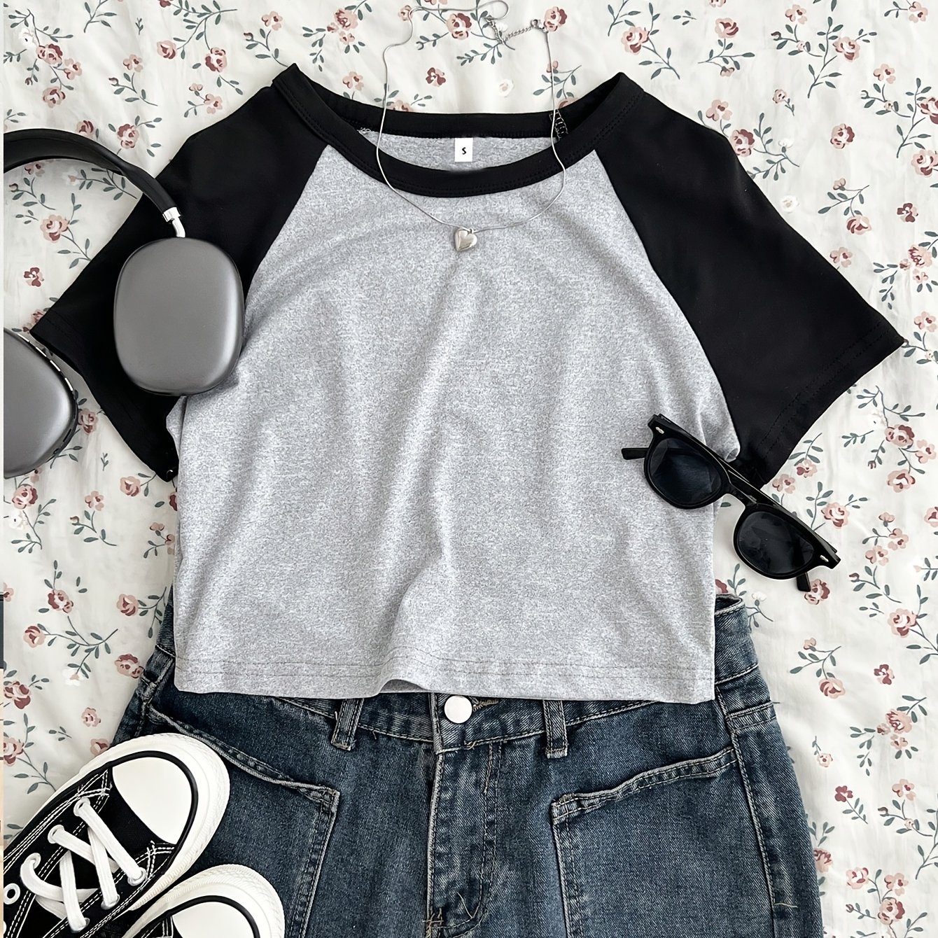 TEMU Single-piece Short Sexy -block T-shirt, Women's Round Neck Short Sleeve Slim-fit Cropped Top