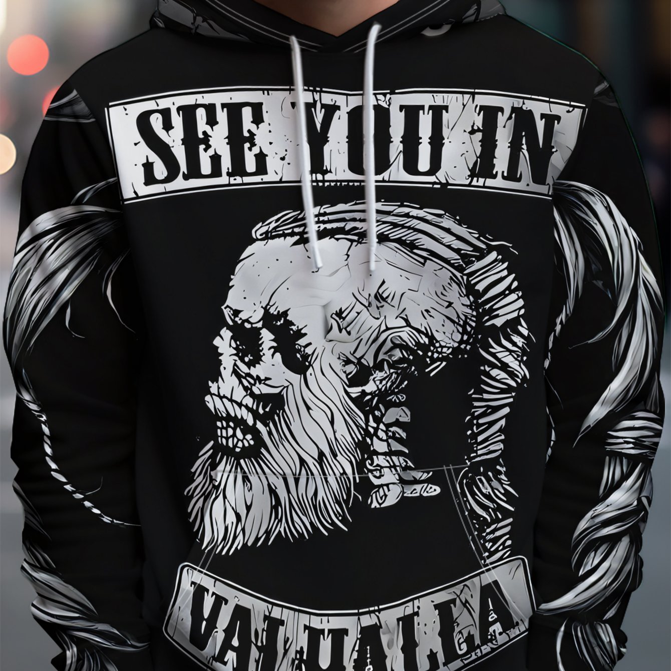 TEMU Men's Long-sleeve Sweatshirt Featuring A Design With A Skull Illustration, Casual Hoodie