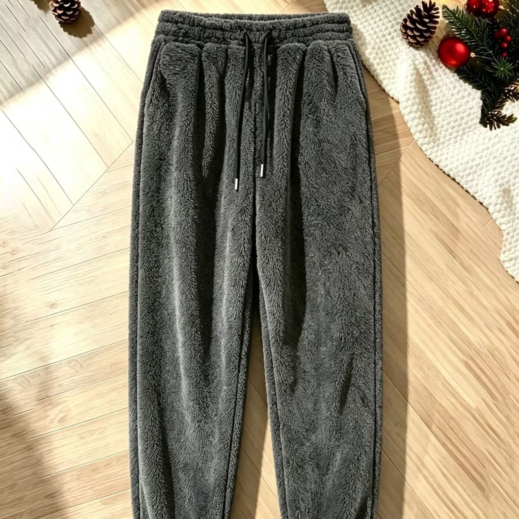 TEMU Pantalon décontracté pour homme automne/hiver en flanelle douce et , à taille élastique avec cordon de serrage, adapté pour les loisirs à , les