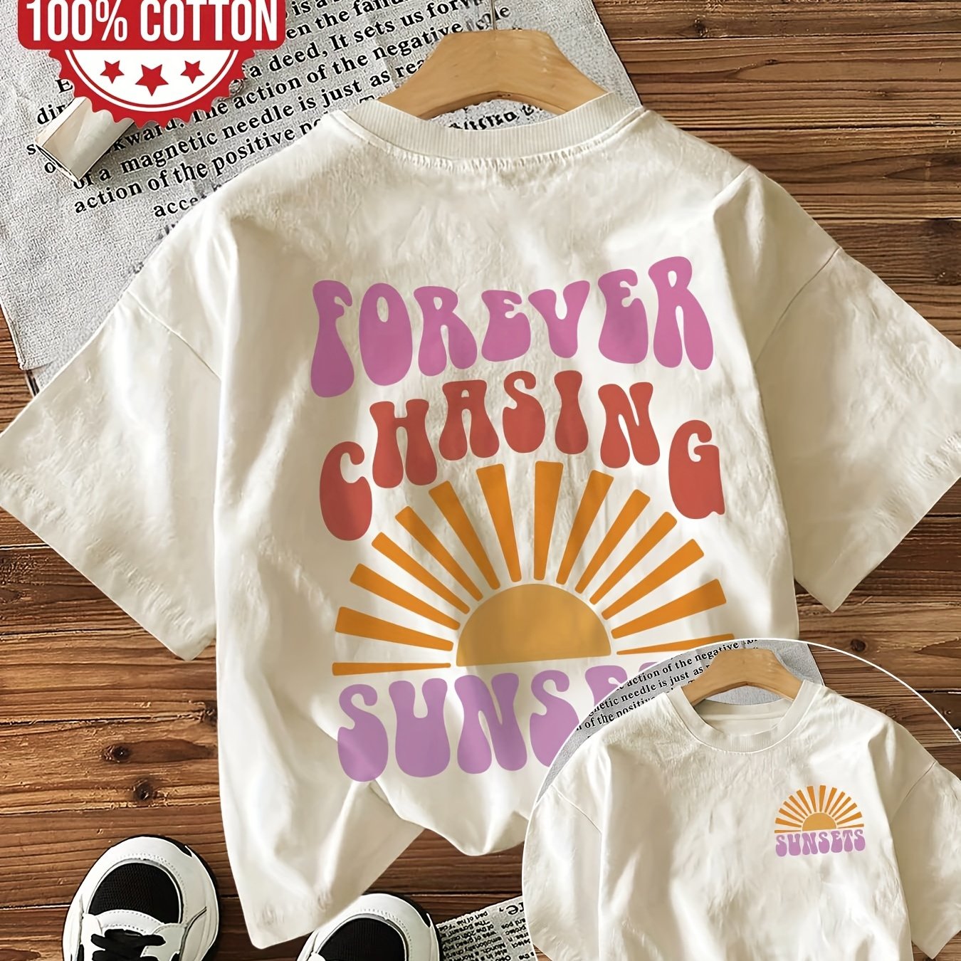 Short-sleeve Round-neck T-shirt With The Print 'forever ' And A On Sides