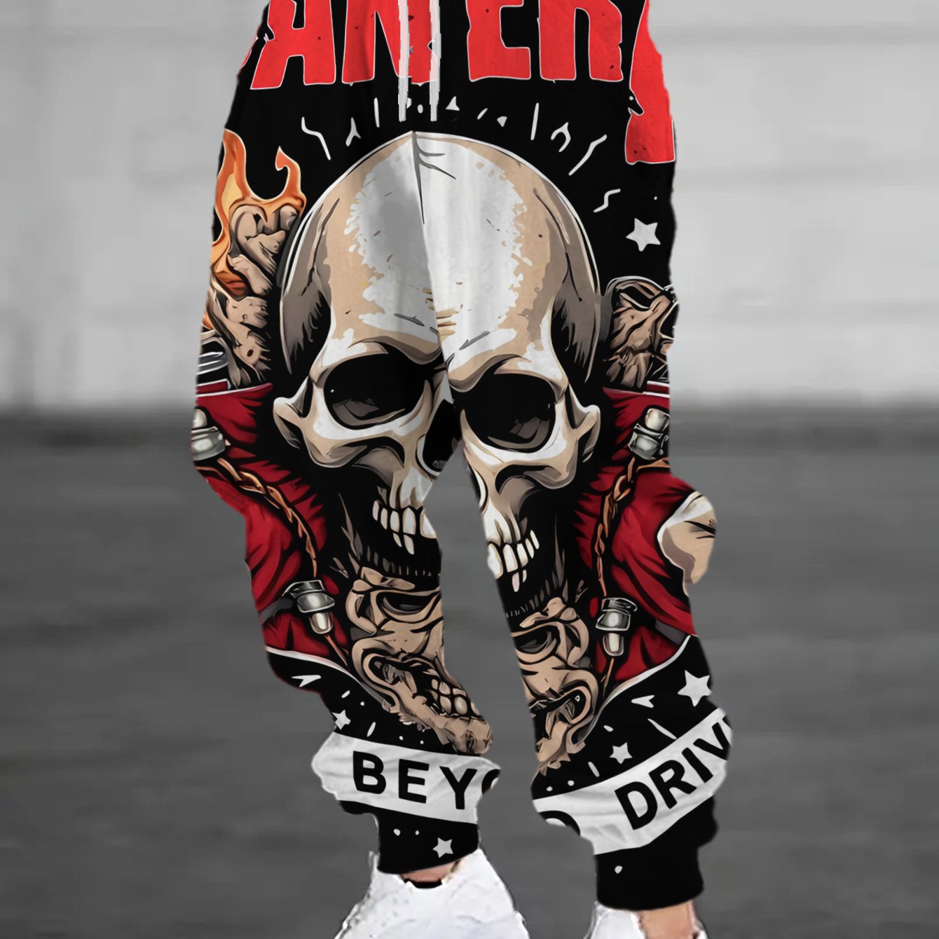 TEMU Pantalon de survêtement long pour homme - Motif d'impression numérique plat - texture - groupe de crâne de death metal, pantalon de sport