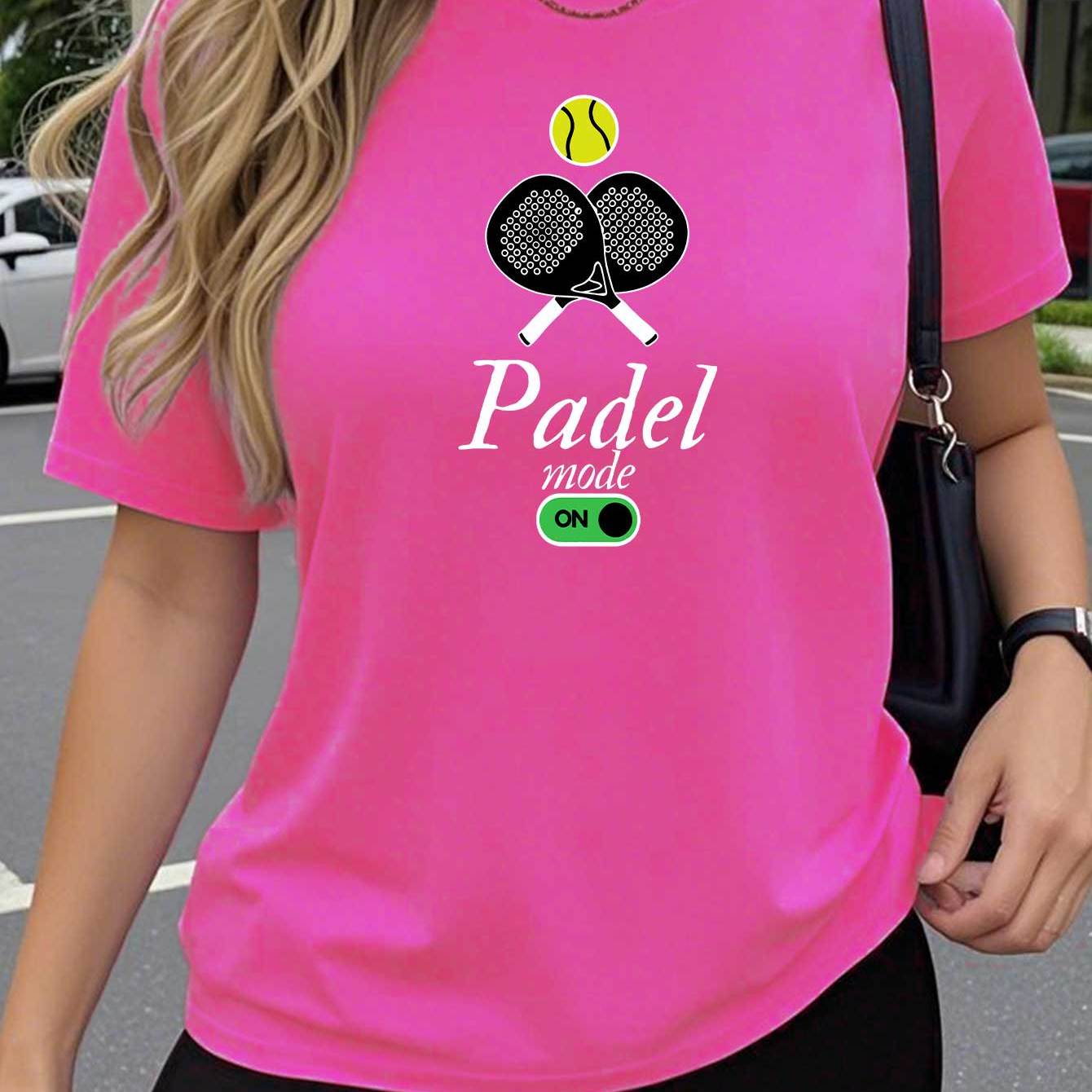 TEMU 1pc Women's Short Sleeve T-shirt, Padel Artistic Fun Pattern, Stretch Round Neck Top, Spring Summer Outdoor Comfortable Outfit, Y2k Cute Loose