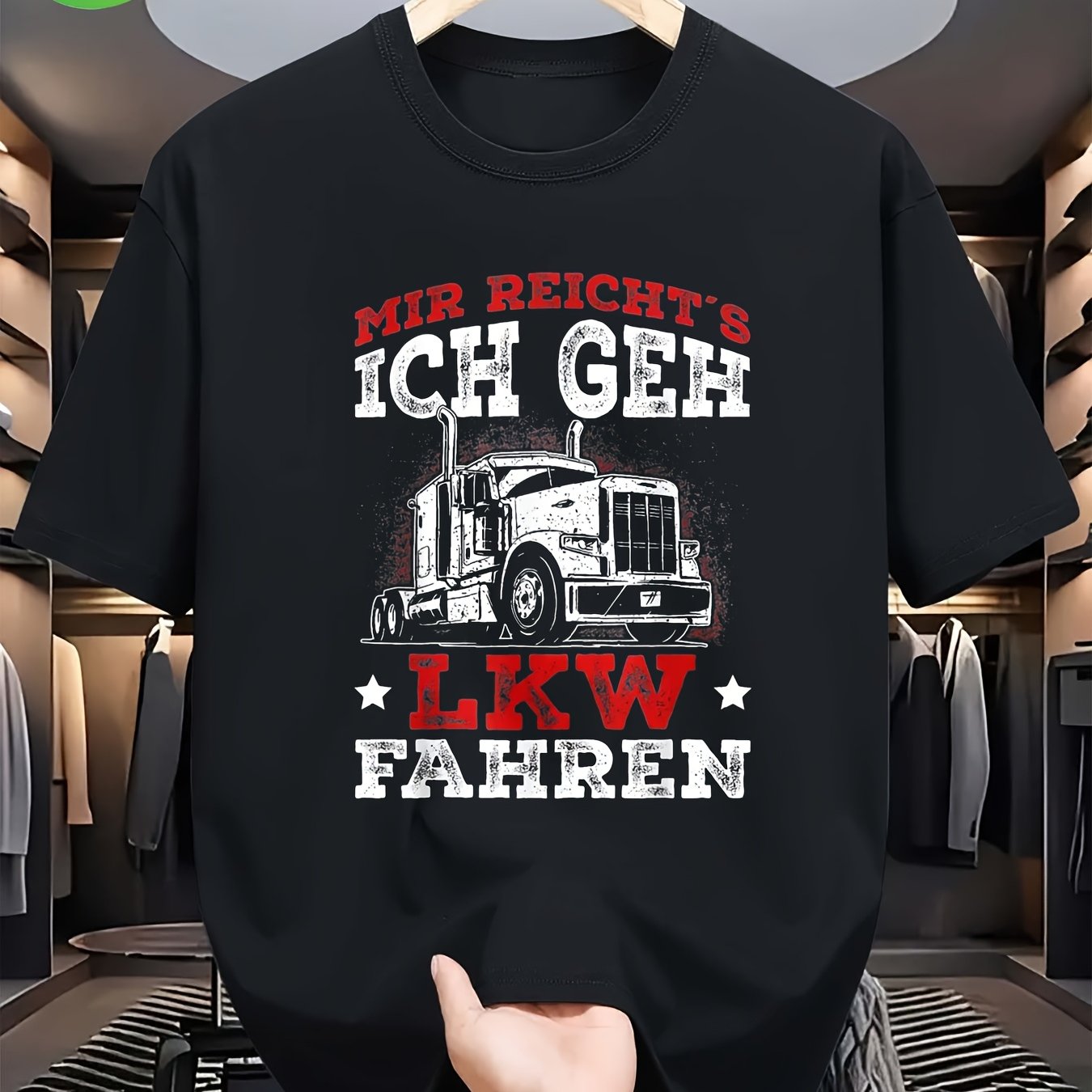 Image of Men's Funny German For Truck Driver T-shirt With "mir Reicht's Ich Geh Lwk Fahren" And Semi- For Truck Graphic - Operator Gift, Casual Crewneck Tee Suitable For Truckers, Plus Size