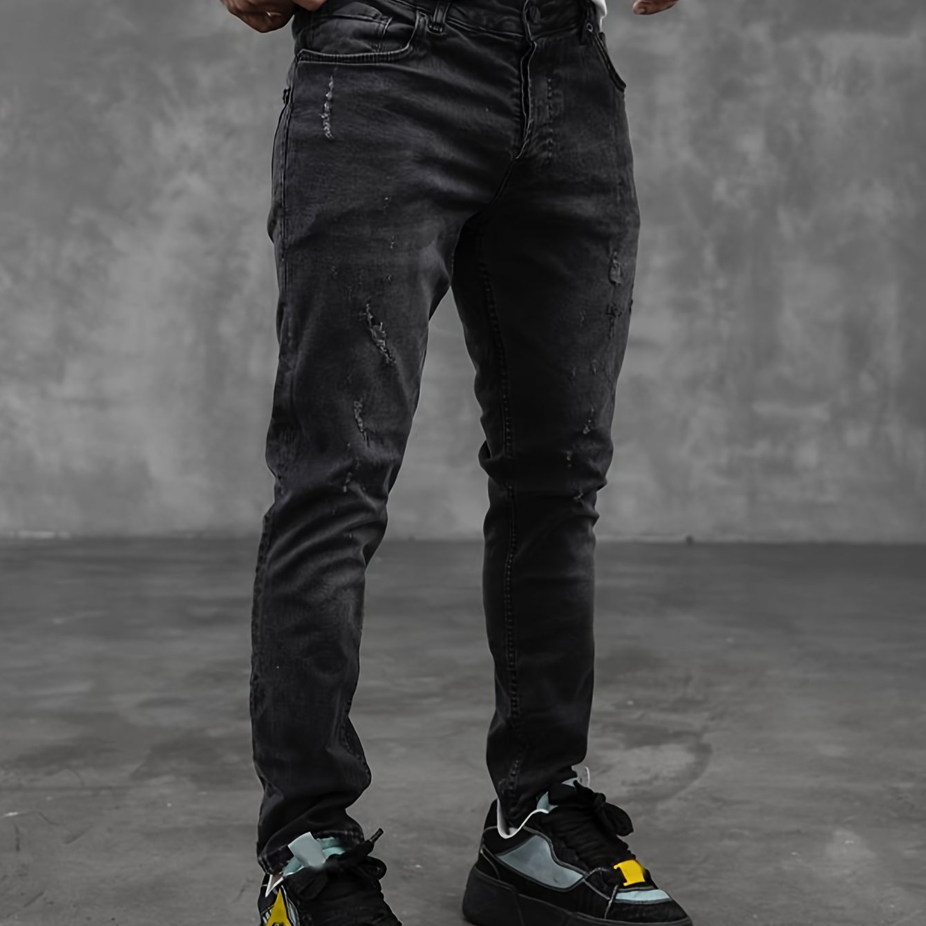 Men's Stretch Skinny Fit Ripped Jeans, Style Tapered Denim Pants