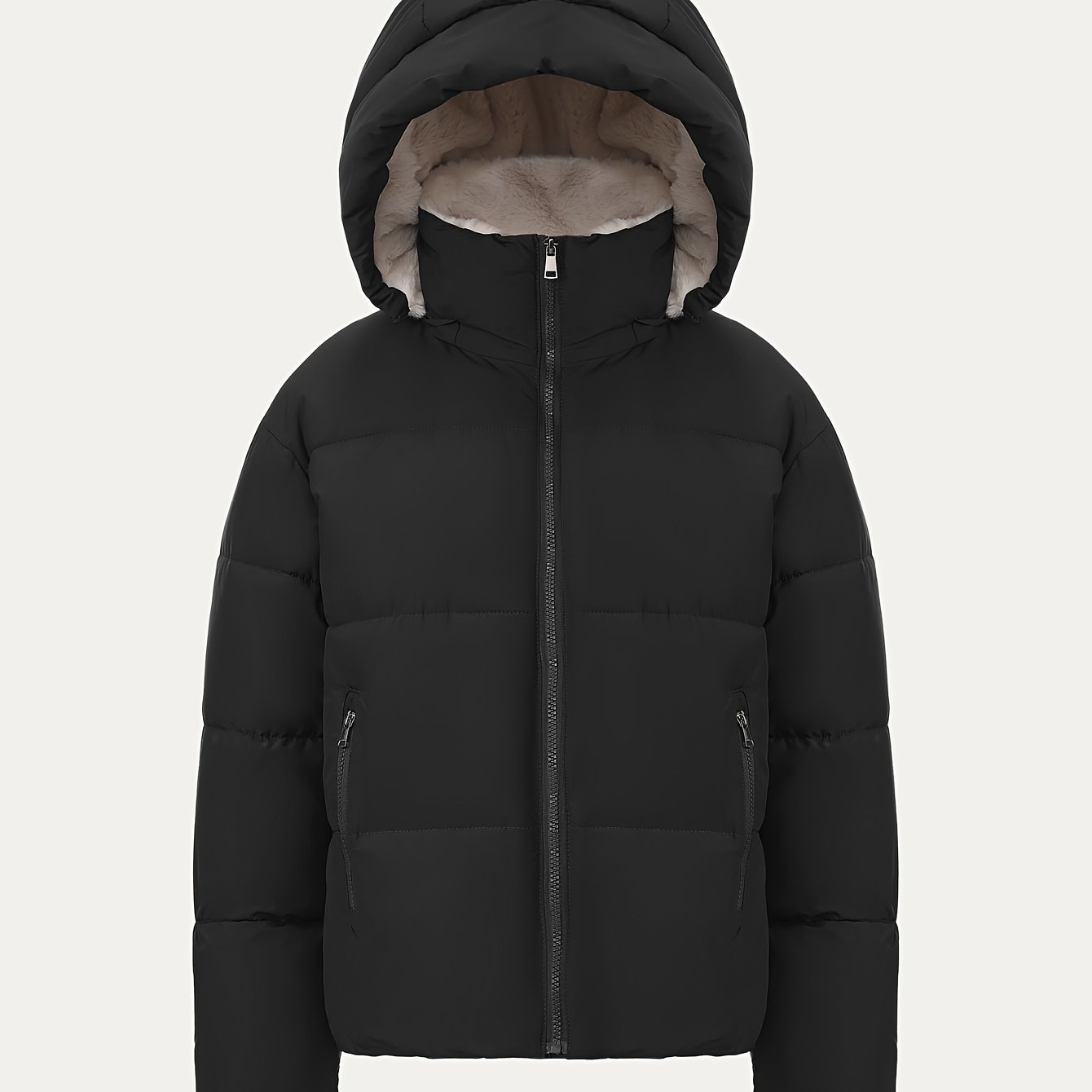 Image of Women's Winter Fleece-lined Hooded Jacket | Elegant Special & Relaxed Fit Coat With Zipper Front, Long Sleeve, Casual Outerwear For Cold Weather