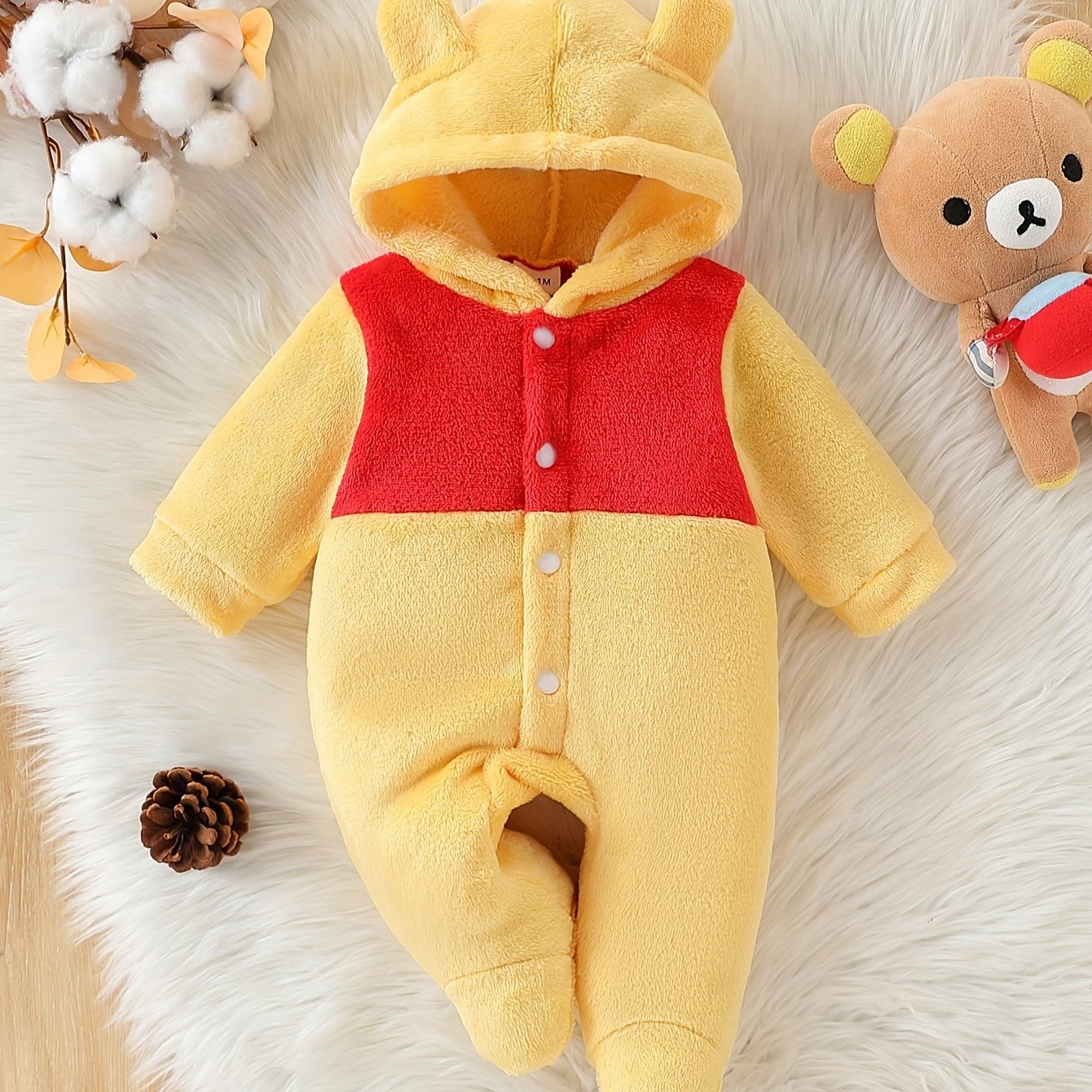 Image of Baby Stuff,winter Warm Plush Hooded Jumpsuit With Baby - Thick Cozy Onesie, Machine Washable Clothing, Cute Clothing Gift For (autumn/winter), Perfect For Outdoor,newborn/toddler Necessities