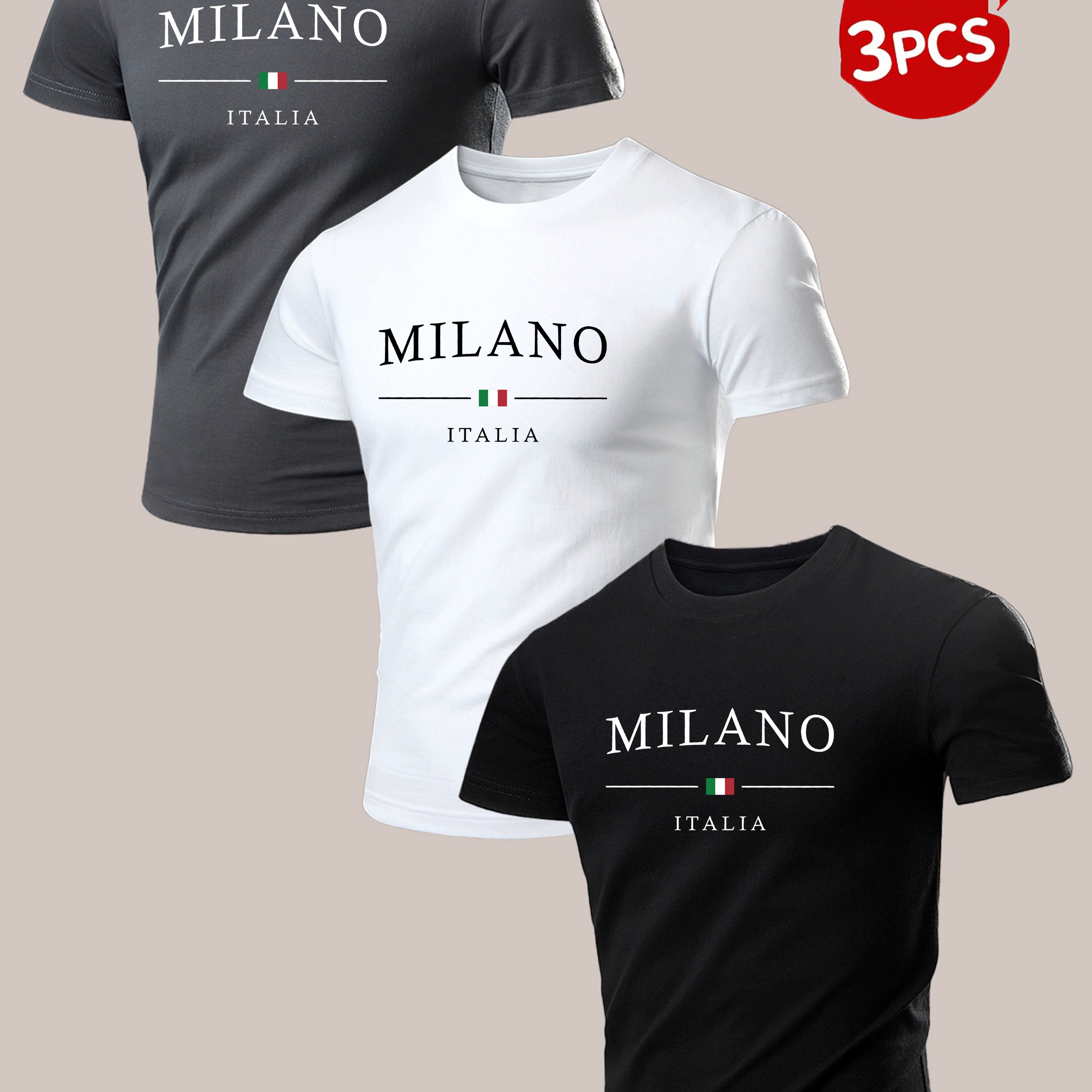 TEMU 3pcs Men's Fashion Printed Casual Knit Short-sleeve T-shirts, Versatile For Outdoor Activities, Valentine's Day Gift