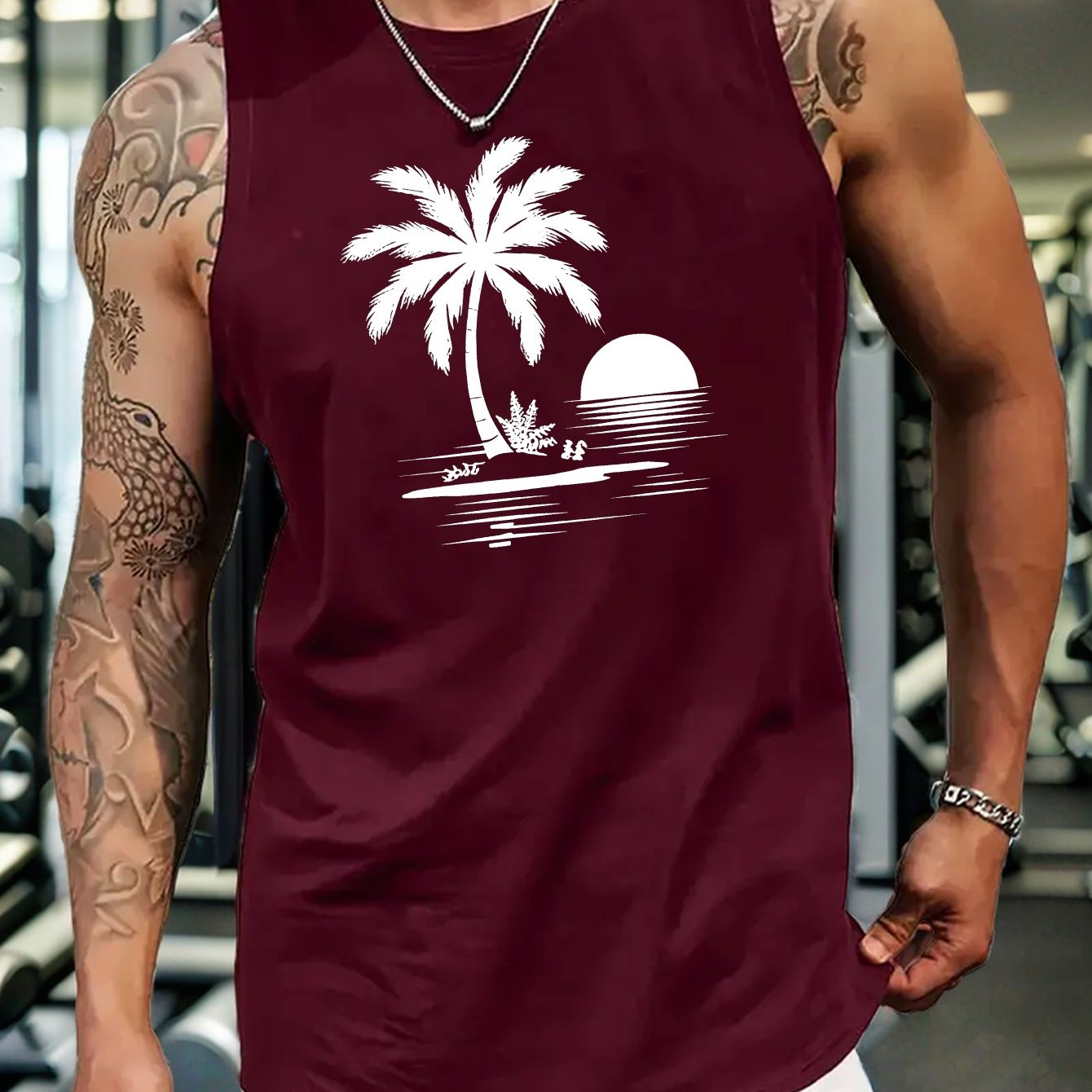 TEMU Beach Sunset Men's Casual Breathable Comfy Sleeveless Tank Tops