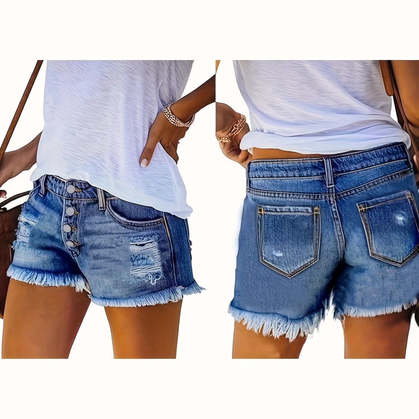 8024# Women's Distressed Frayed Denim Shorts