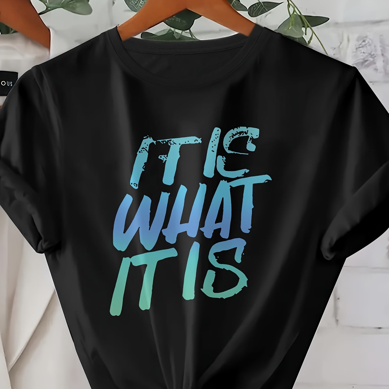 Image of Plus Size - Plus Size - Plus Size, 1pc Women's Casual Round Neck T-shirt With " What " Letter Print, Short Sleeve Top For Spring/summer