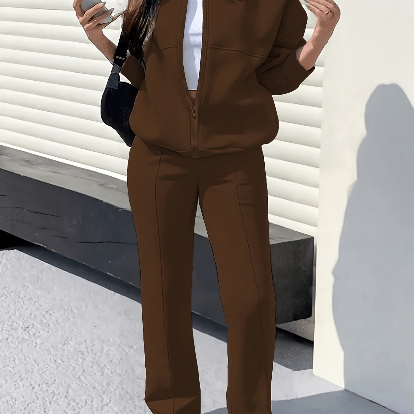 TEMU Completo felpa e pantaloni casual da donna con zip, per l' e l'inverno