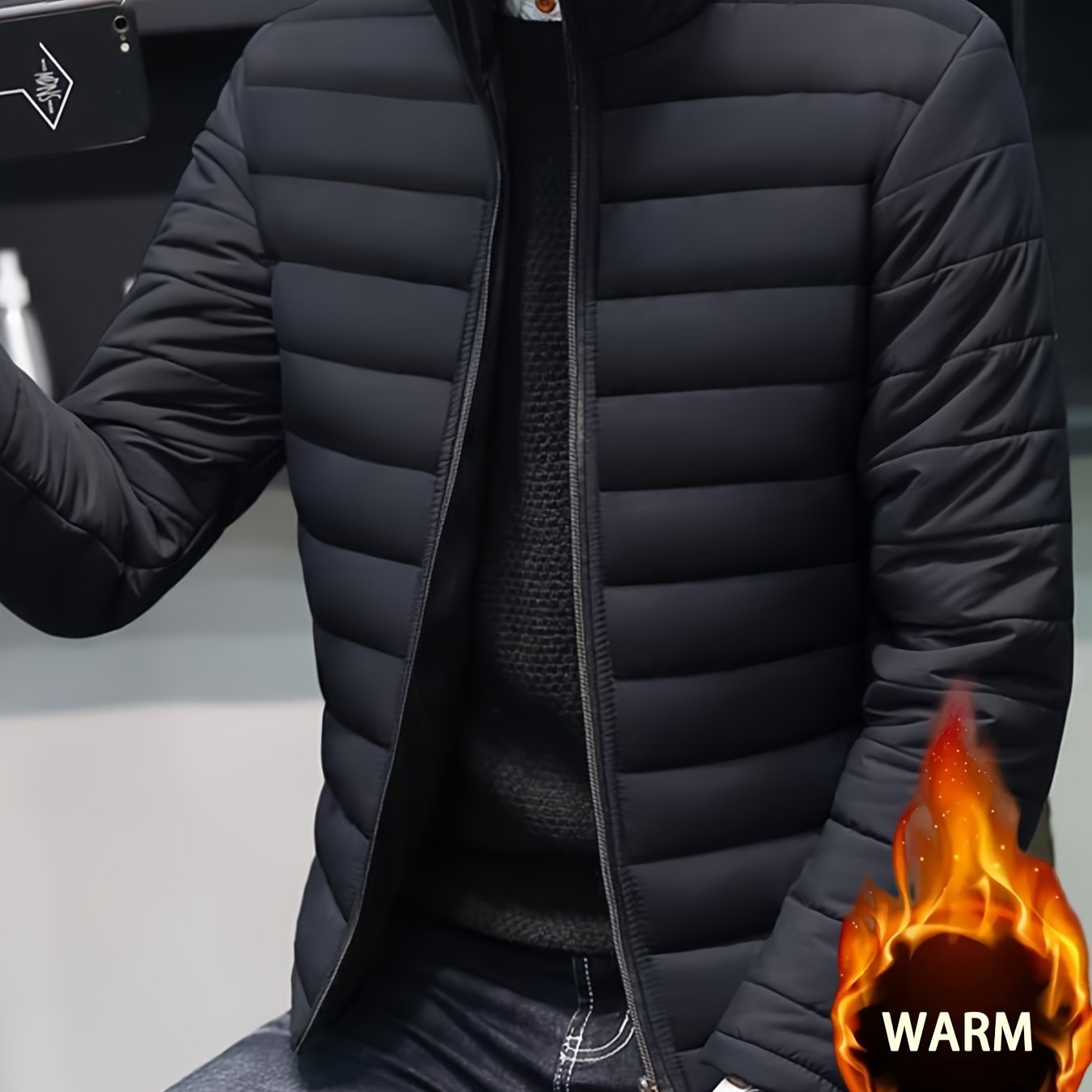 E-shop 2026 Herren Winter Leichte Mode Fleece-gefütterte Jacke, Slim Fit Stehkragen Warme Jacke, Herren Plus Size Jacke Mantel