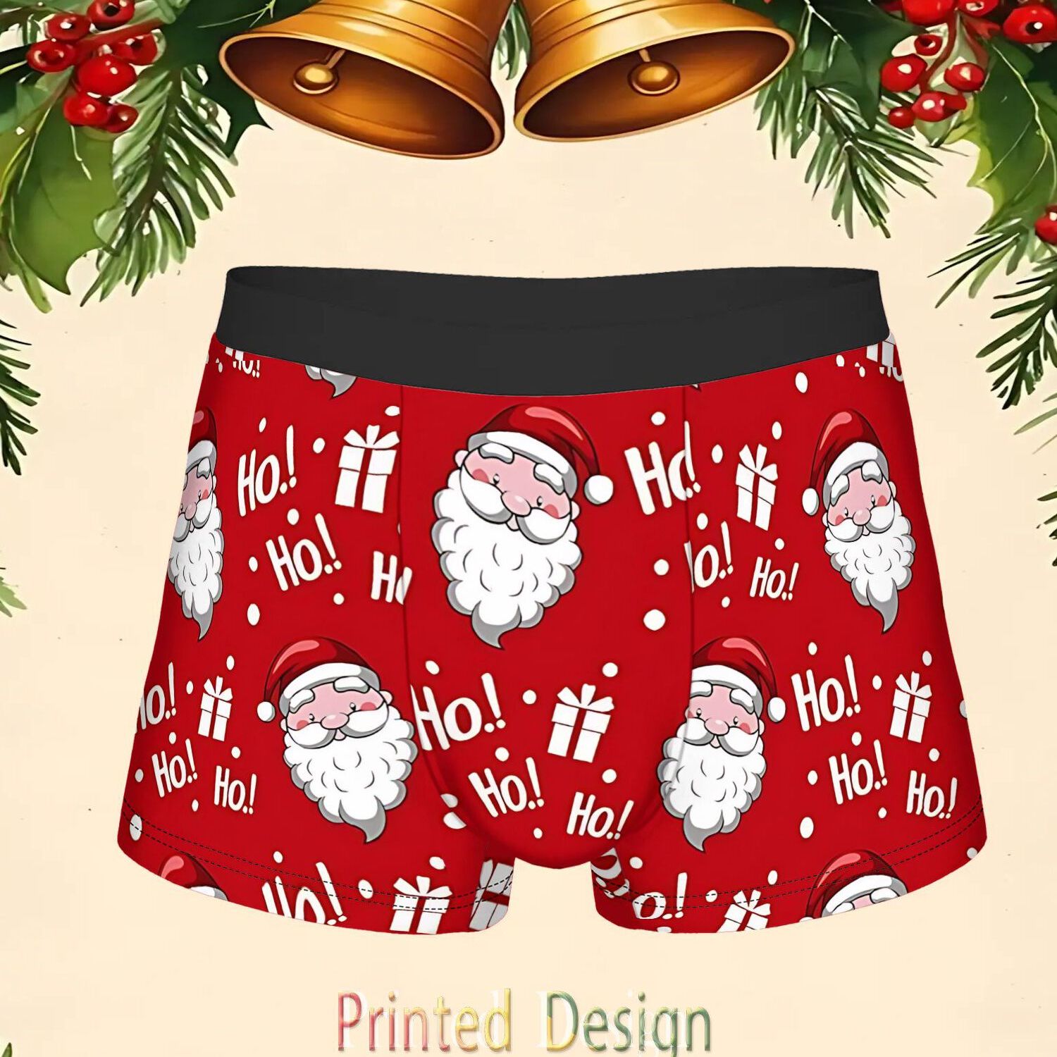 TEMU 1pc Printed Design Not Textured 2d Printing Novelty Santa Face On Red Ho Underpants Breathbale Panties For Man Underwear Print Shorts Boxer