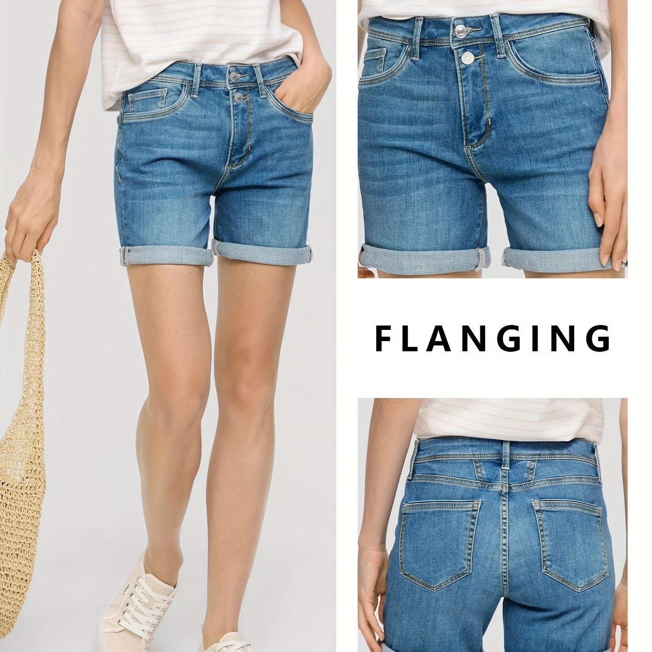 Image of Dk85352-1*women's High Shorts – Light Blue Y2k Stretch Jean Shorts – Sexy Slim Fit Elastic Waist Summer Casual Shorts – Washed Vintage Retro Shorts For Vacation & Daily Wear Denim Shorts