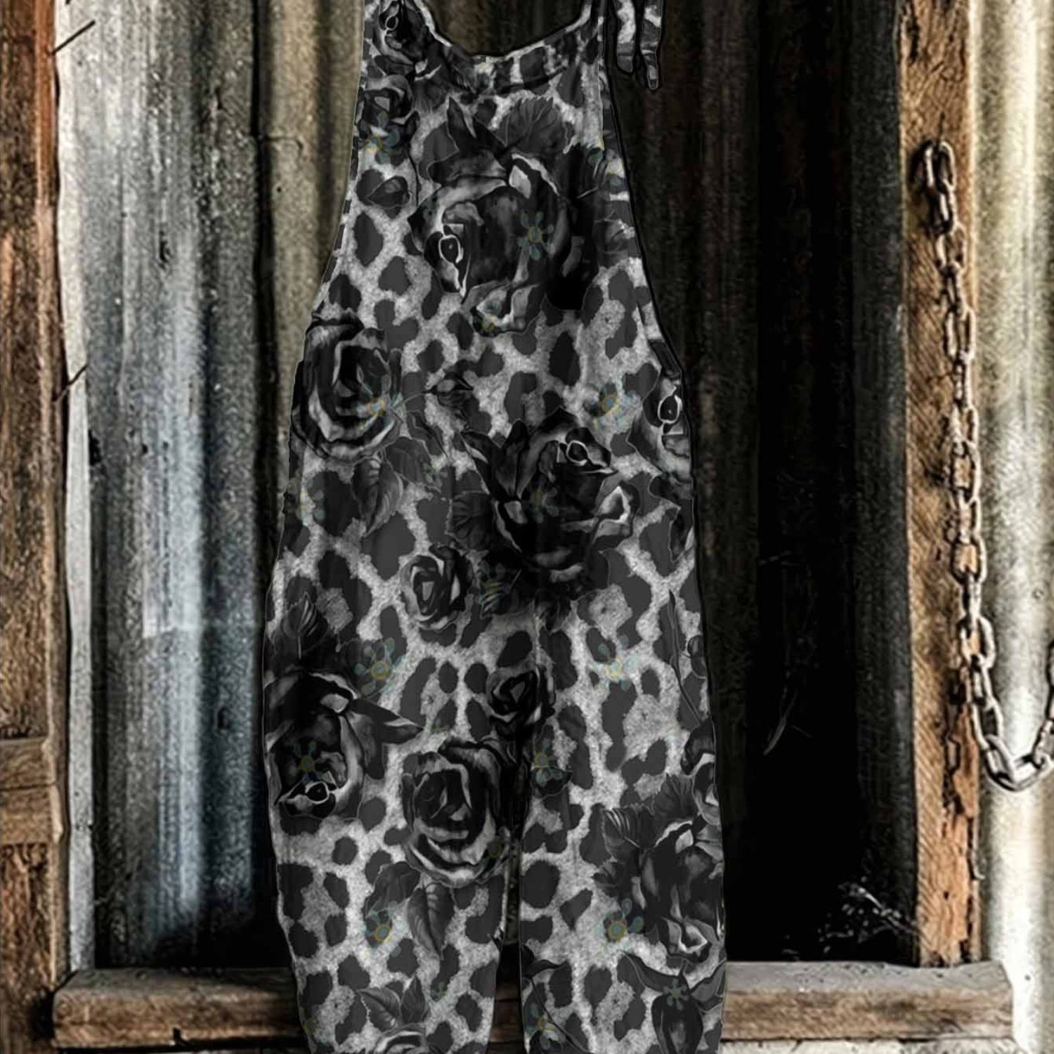 Image of New Arrival Gray Leopard Print Full Print Print Women Overalls Summer Comfortable Cool Outdoor Street Wear Fashion Versatile Retro Cool Design Loose Jumpsuit