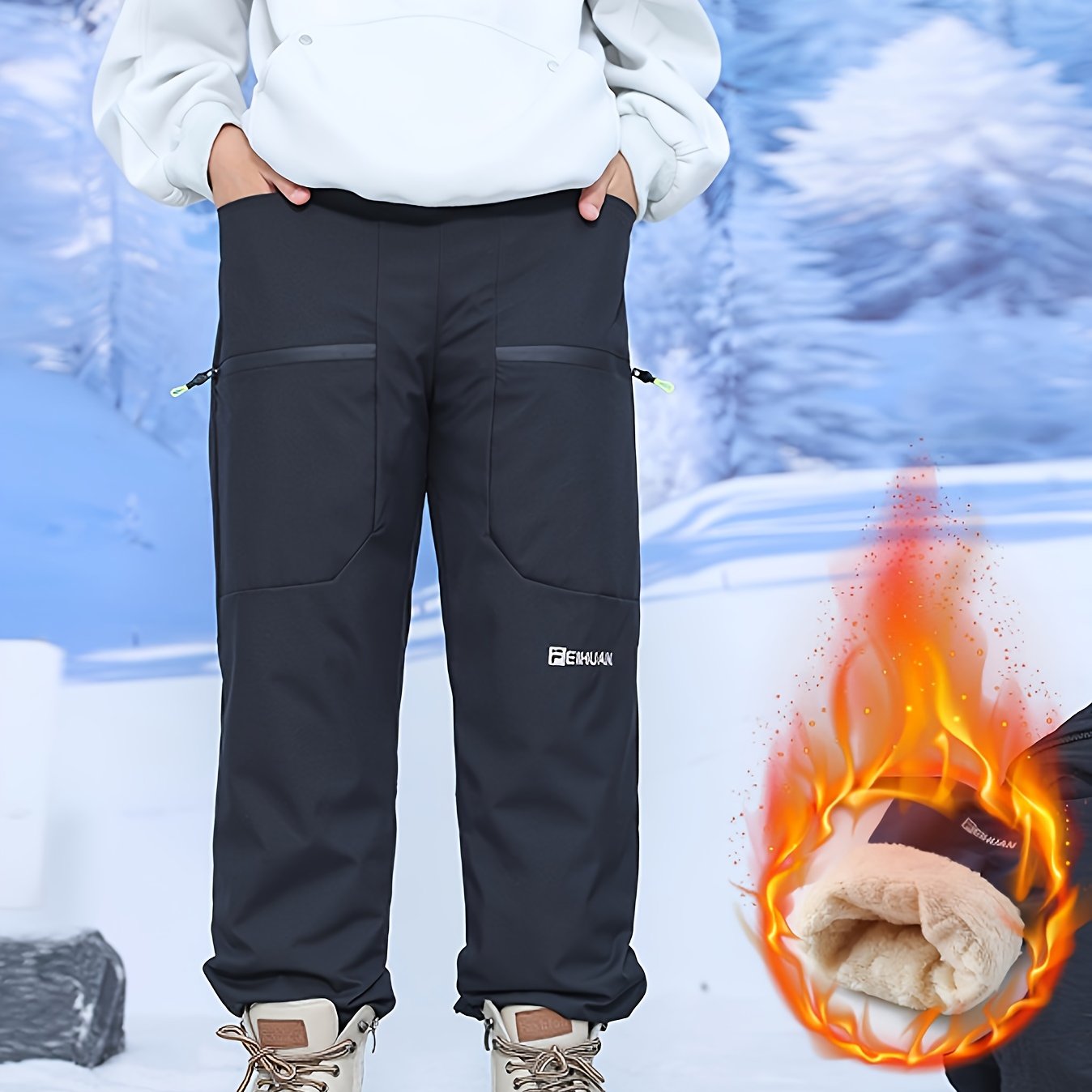 Image of Boys' Winter Pants, Children's Cargo Pants, Outdoor Windproof Thermal -lined Thickened Pants, Kids' Outdoor Casual Sports Pants, -lined And Thickened, Perfect For Outdoor,christmas,halloween
