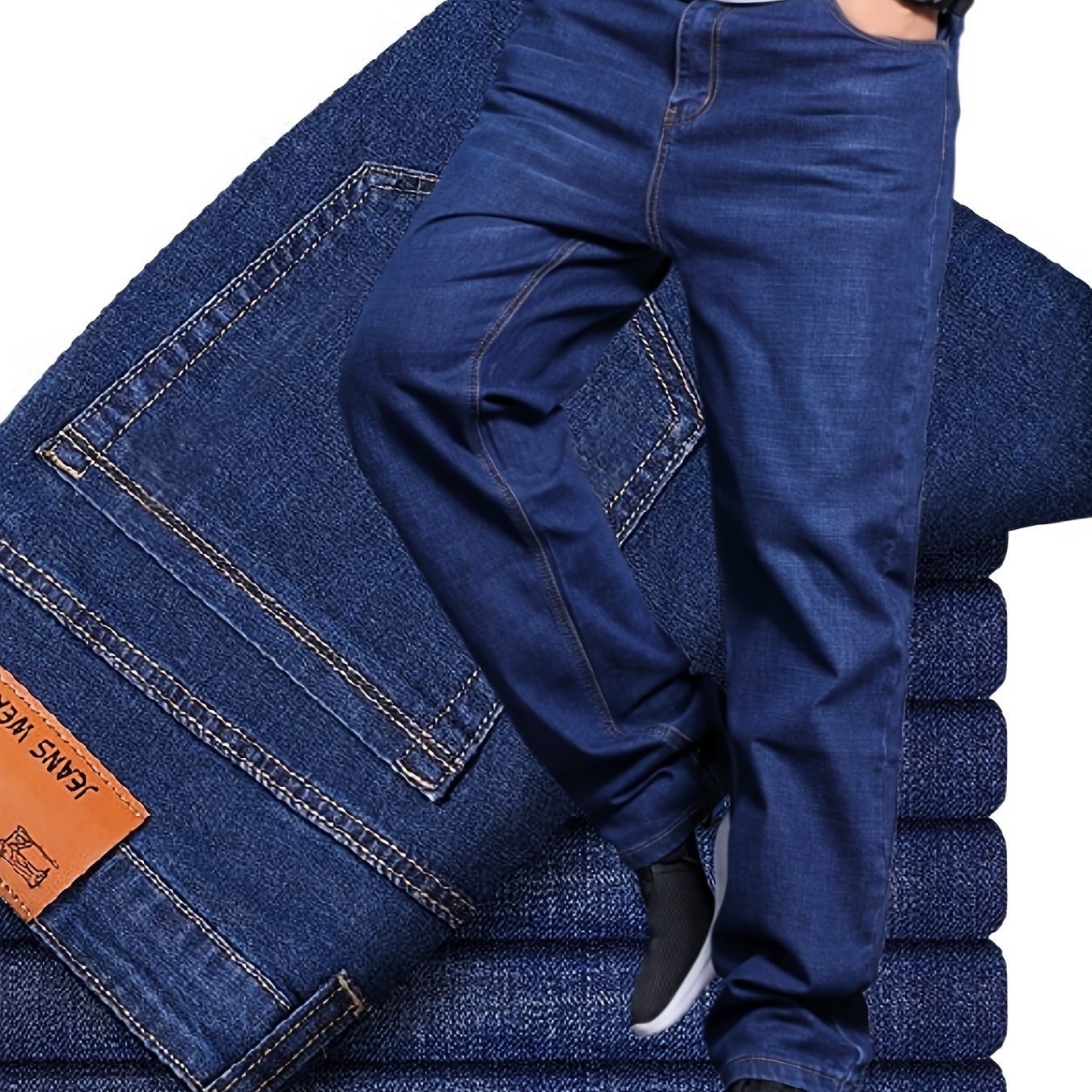 Plus Size Men's Denim Jeans, Extra Wide, Extra Long, High Stretch Long Pants, Plus Size